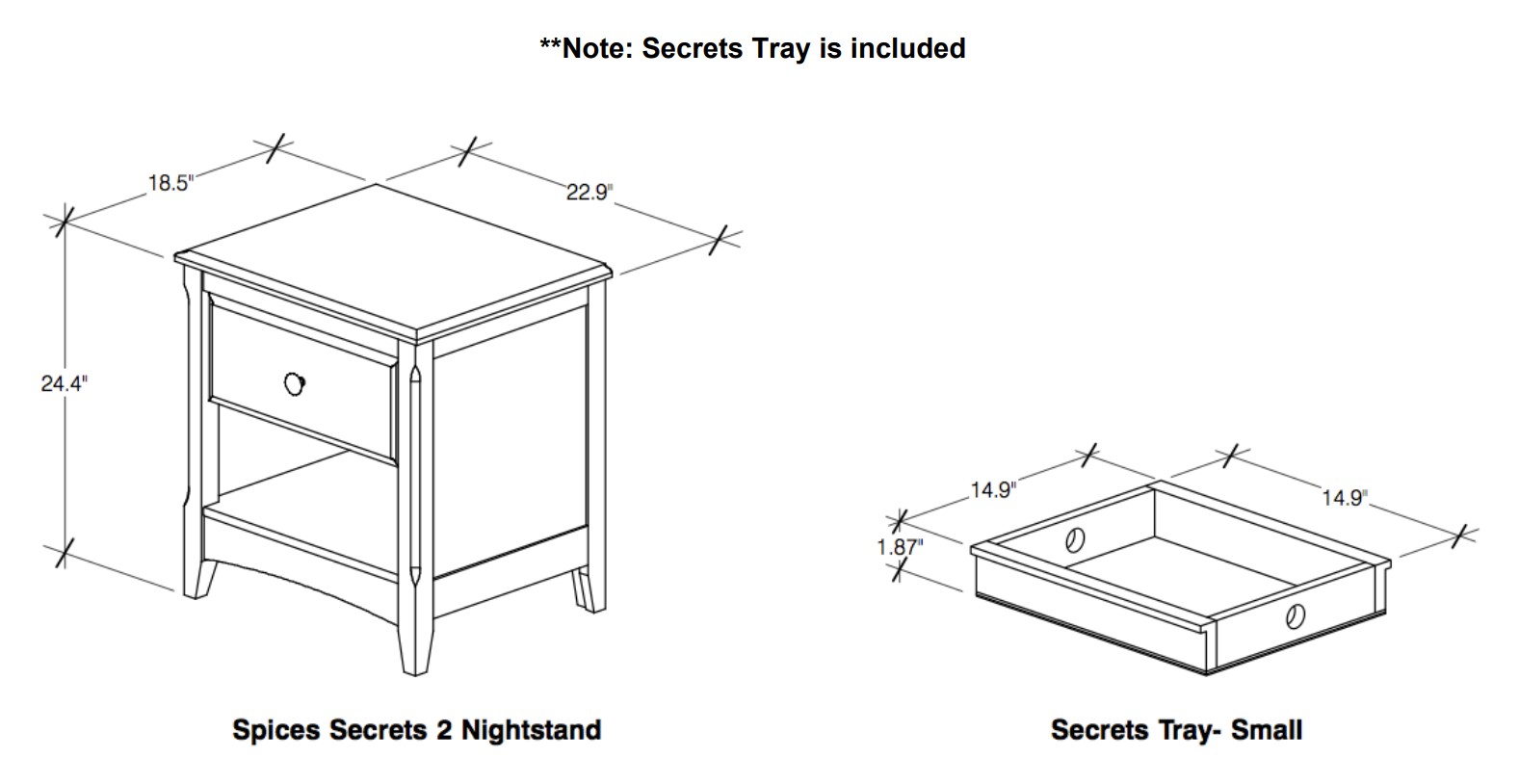 Secrets 2 Wood Nightstand w/1 Drawer