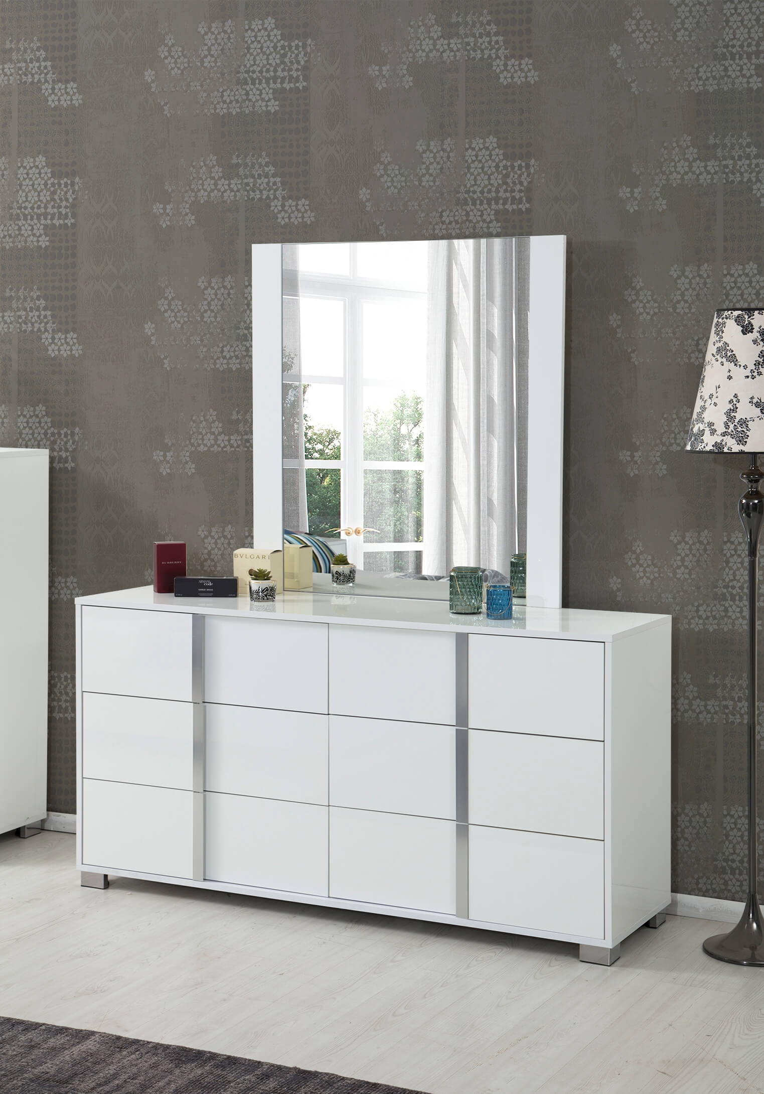 Roma Bonded Leather LED Platform Bedroom Set