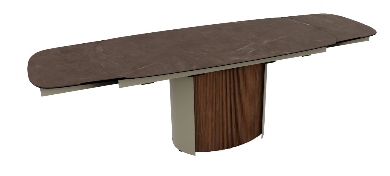 Yoroi Metal/Ceramic/Veneer Rectangular Extendable Dining Table w/Rounded Corners
