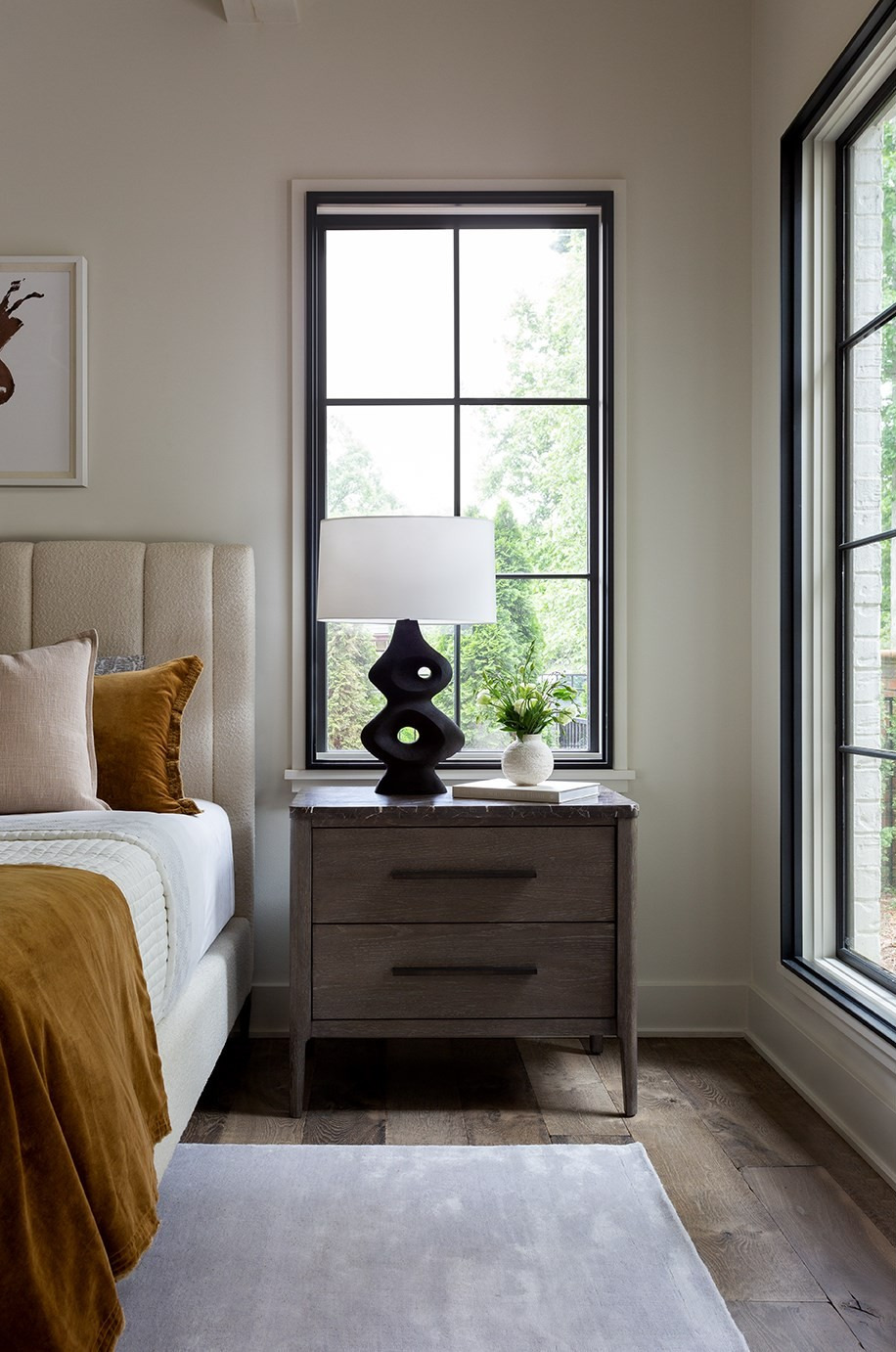 Wood Stone Top Nightstand w/2 Drawers