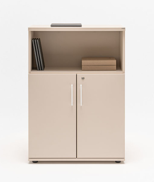 Standard Office Half-Bookcase w/2 Lockable Doors & Open Shelf
