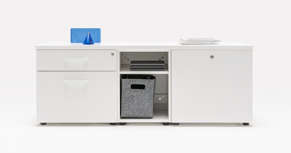 Standard Office Managerial Cabinet w/3 Drawers, 2 Open Shelves & Grommet