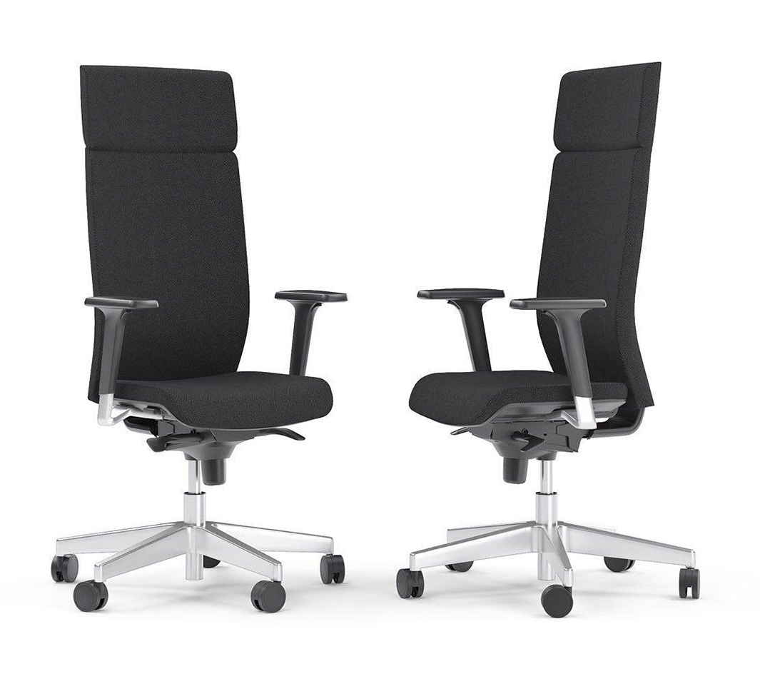 Aura Executive Chair w/Fixed Head Support; Adjustable Backrest & Seat, Synchronous Mechanism 5 Fixating Positions (Polished Aluminium Base)