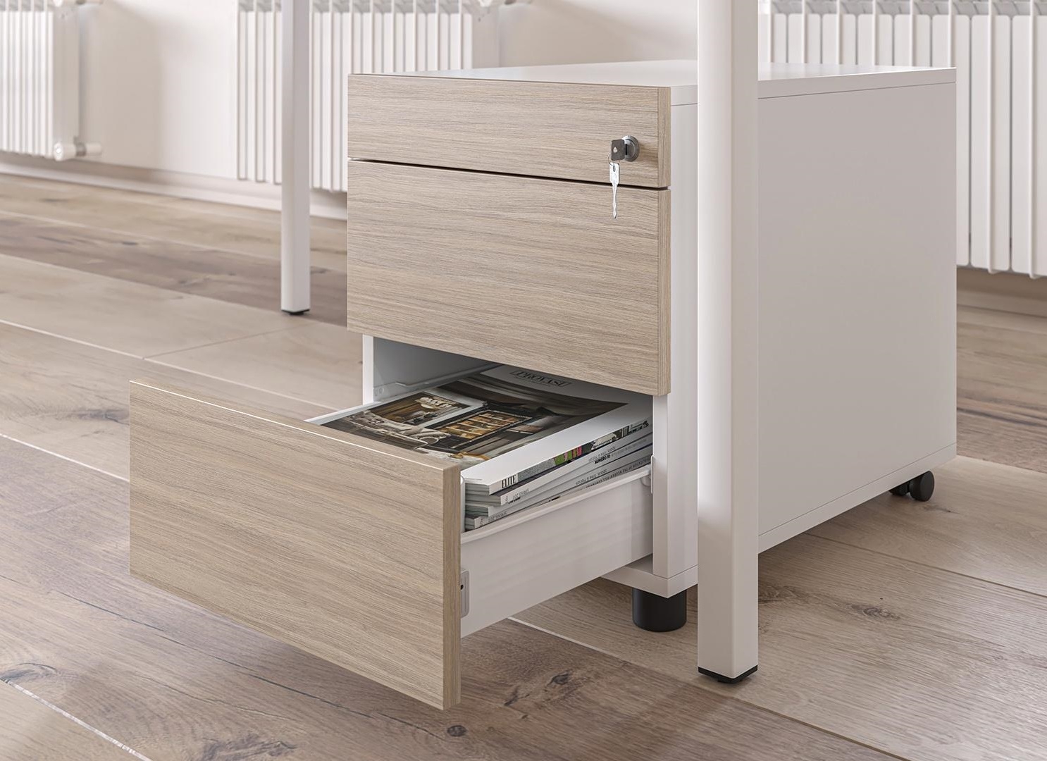NARBUTAS 3-Drawer in Sand Oak/White
