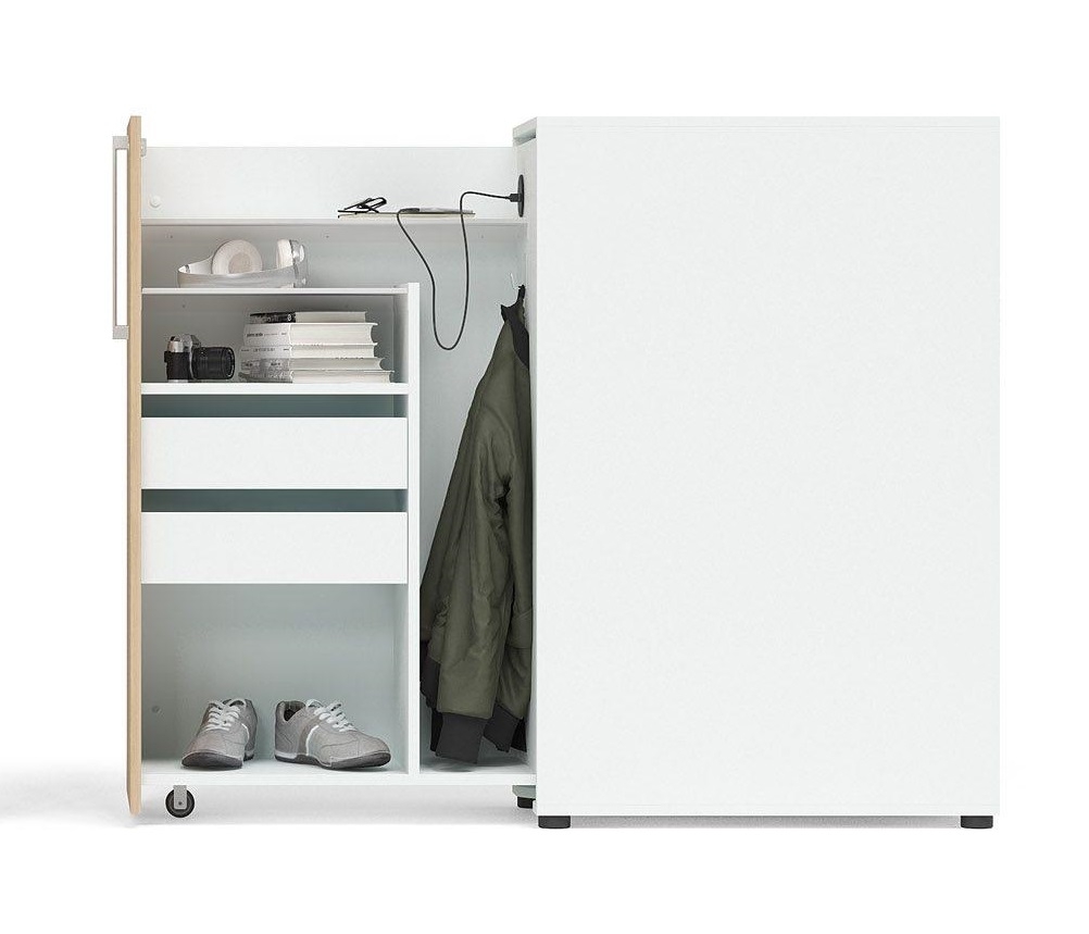 Boxi Office Lockable Storage Tower w/1 Shelf, 2 Metal Shelves & 2 Small Drawers