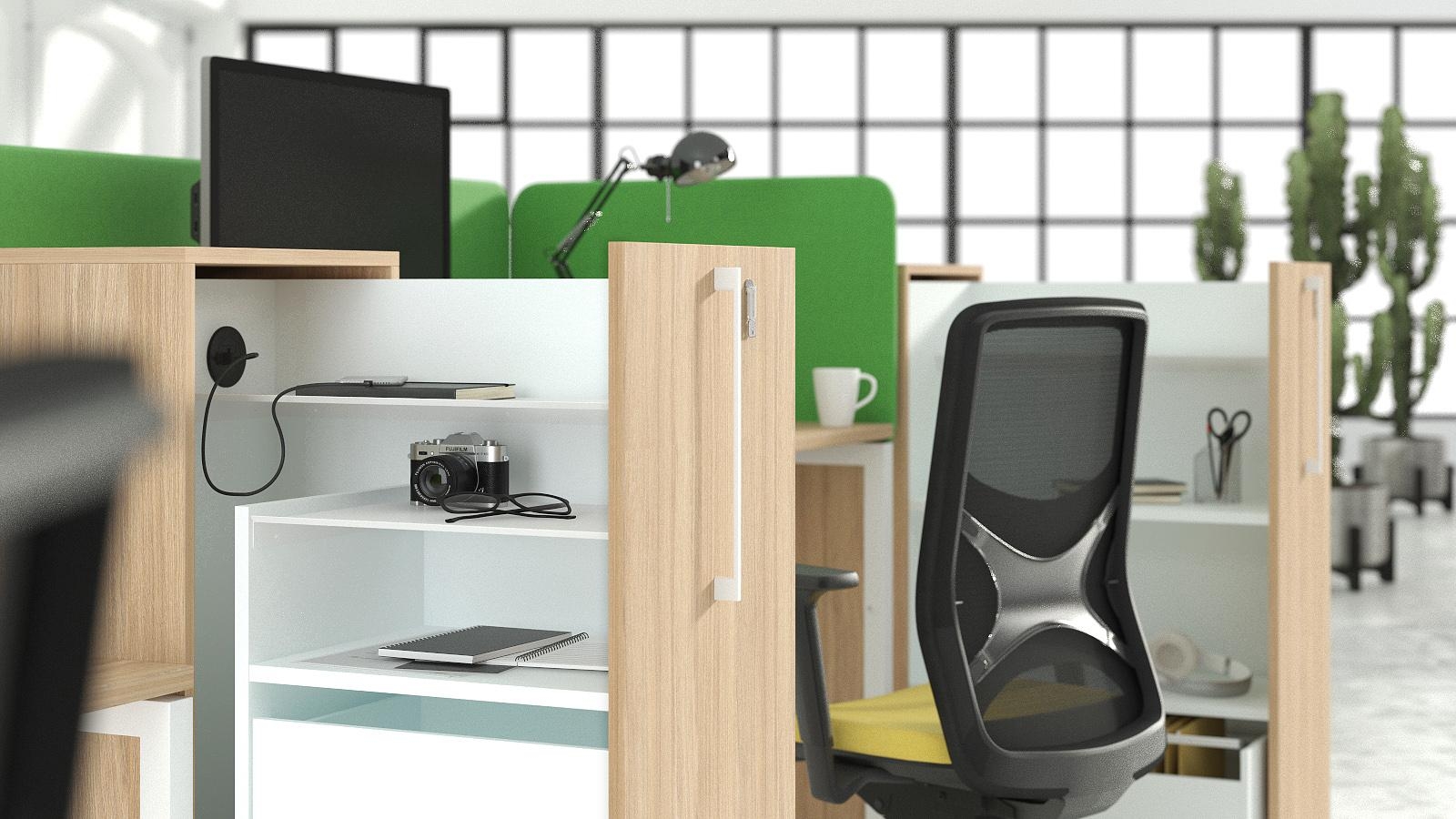 Boxi Office Lockable Storage Tower w/1 Shelf, 2 Metal Shelves, 2 Small Drawers & USB Port