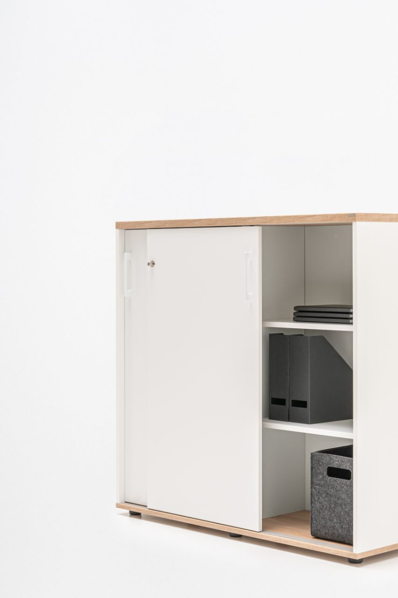 Standard Office W39.4" Cabinet w/3 Shelves & Sliding Lockable Doors