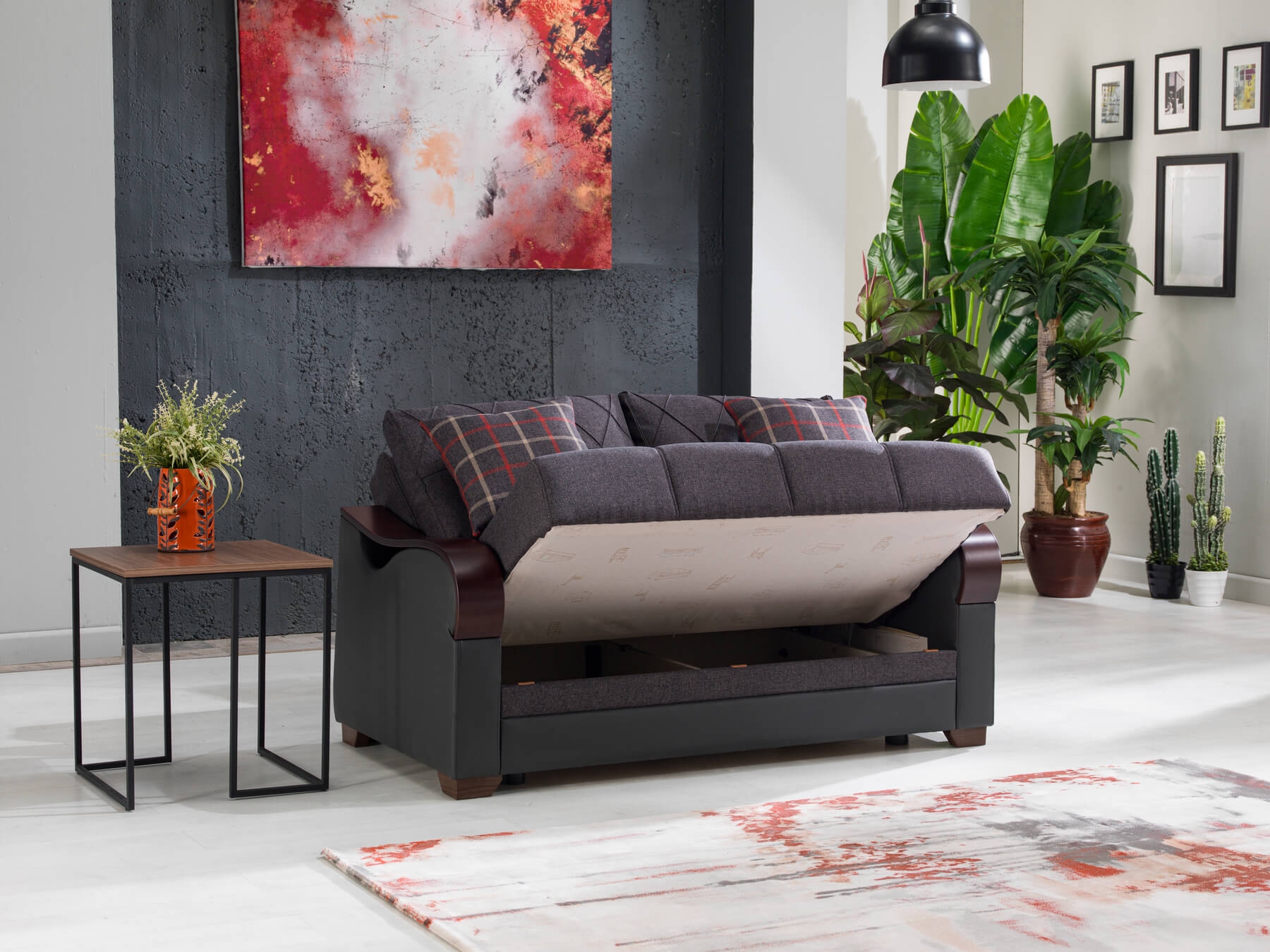 Bennett Fabric/PU Storage Sleeper Loveseat