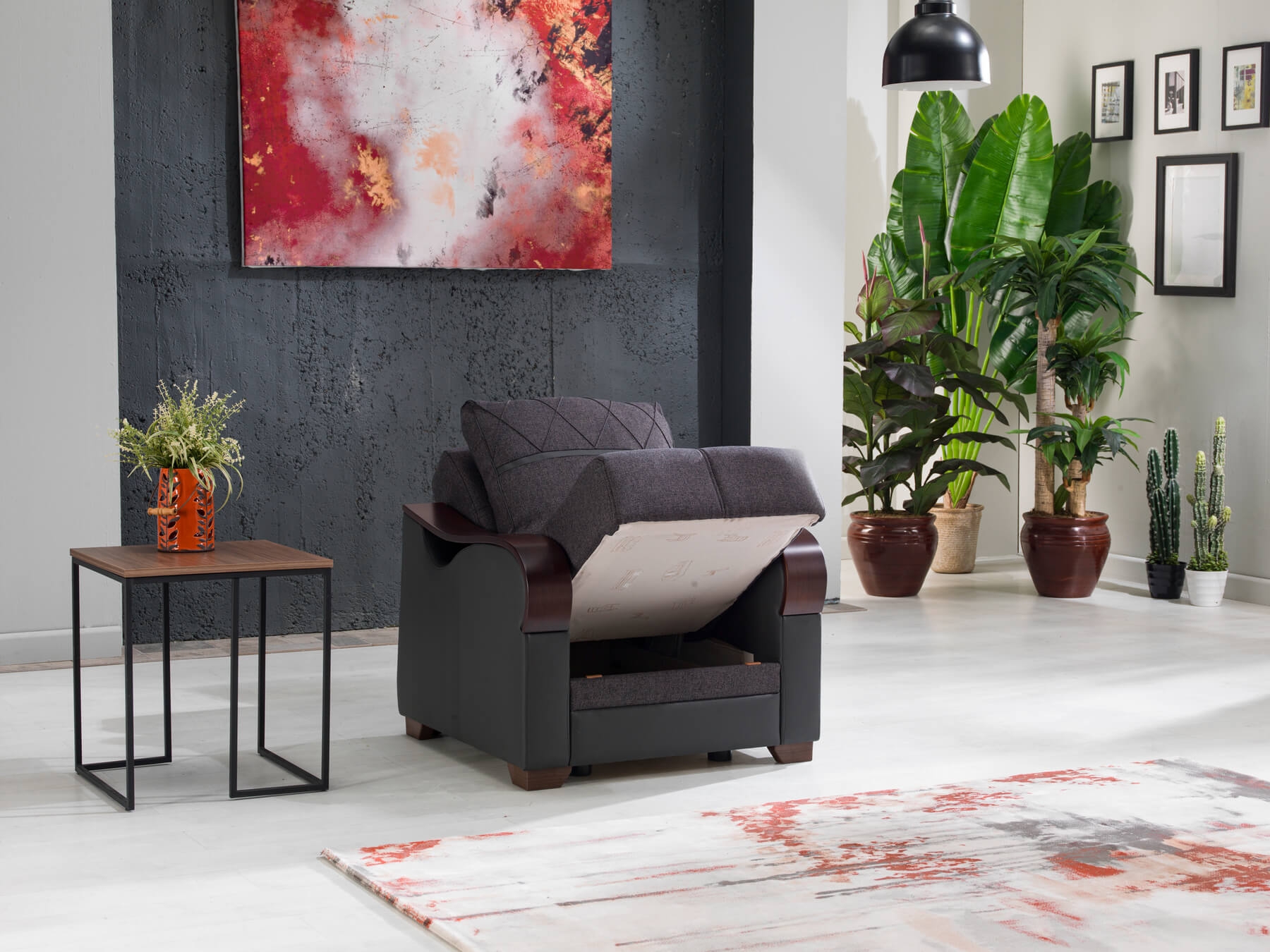 Bennett Fabric/PU Storage Sleeper Armchair