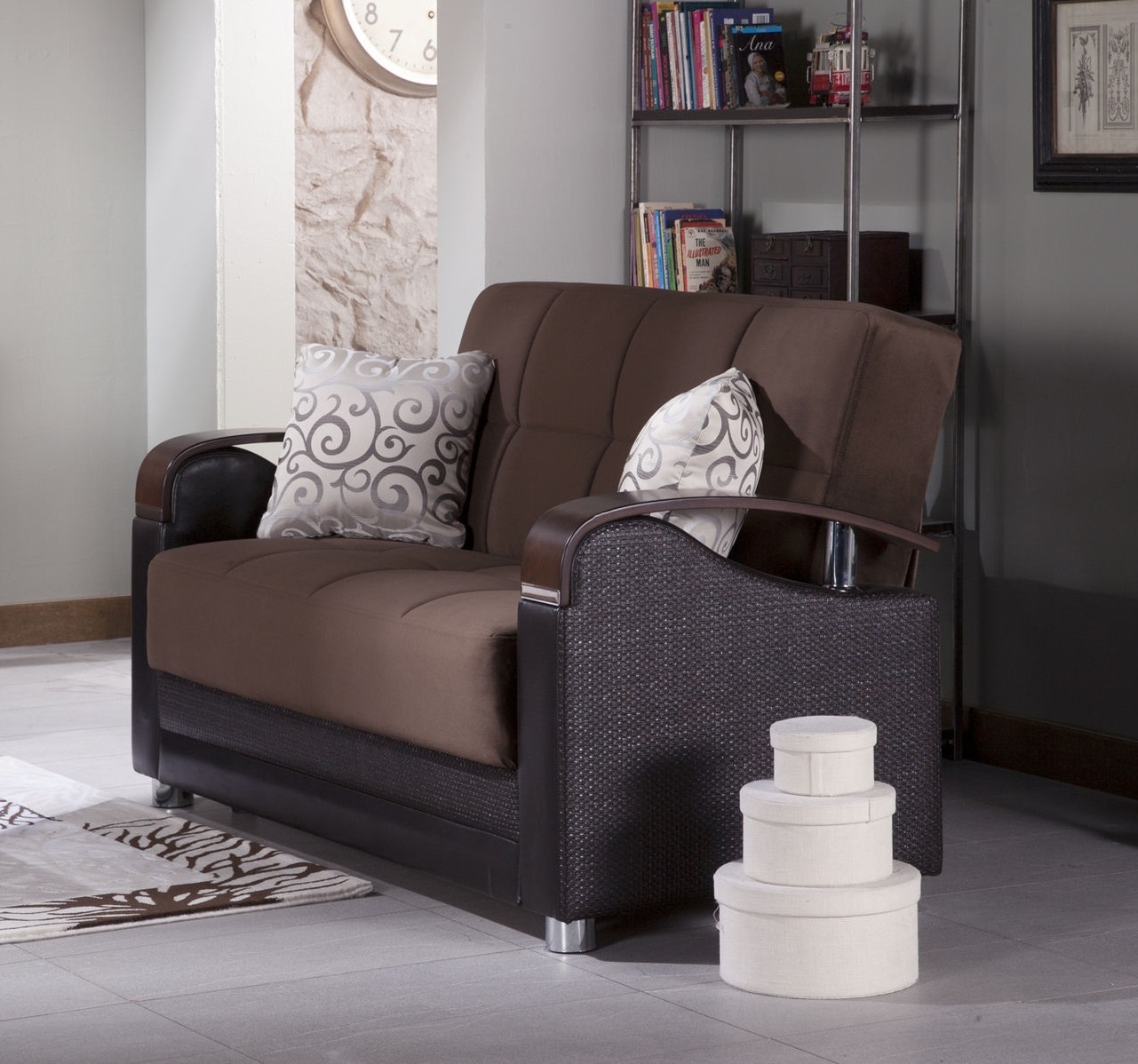 Luna Fabric/PU Storage Sleeper Loveseat