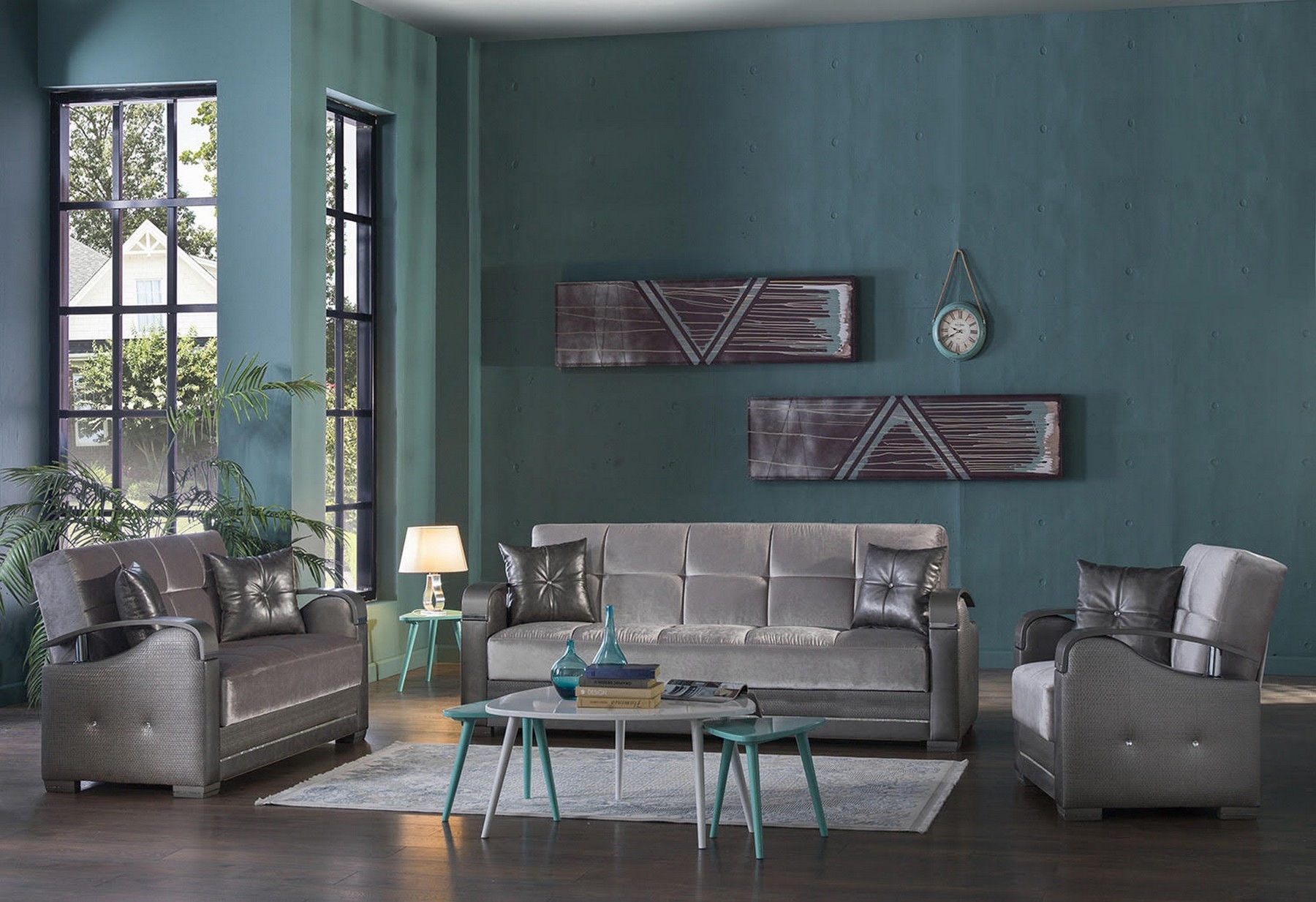 Luna Fabric Storage Sleeper Living Room Set
