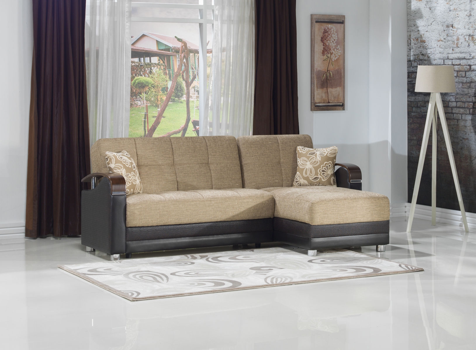 Luna Fabric/PU Storage Sleeper Modular Customizable Sectional Sofa