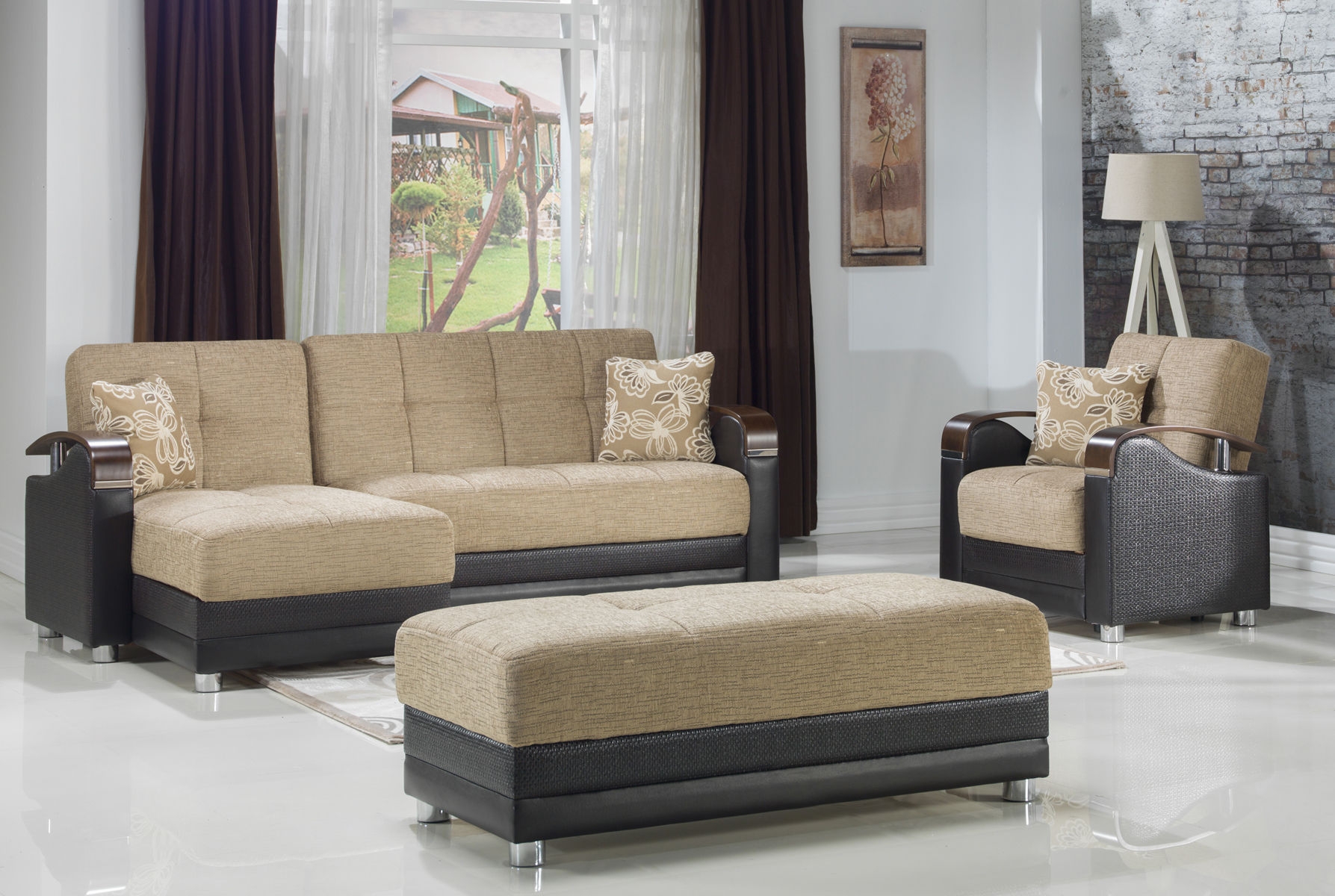 Luna Fabric/PU Storage Sleeper Modular Customizable Sectional Sofa