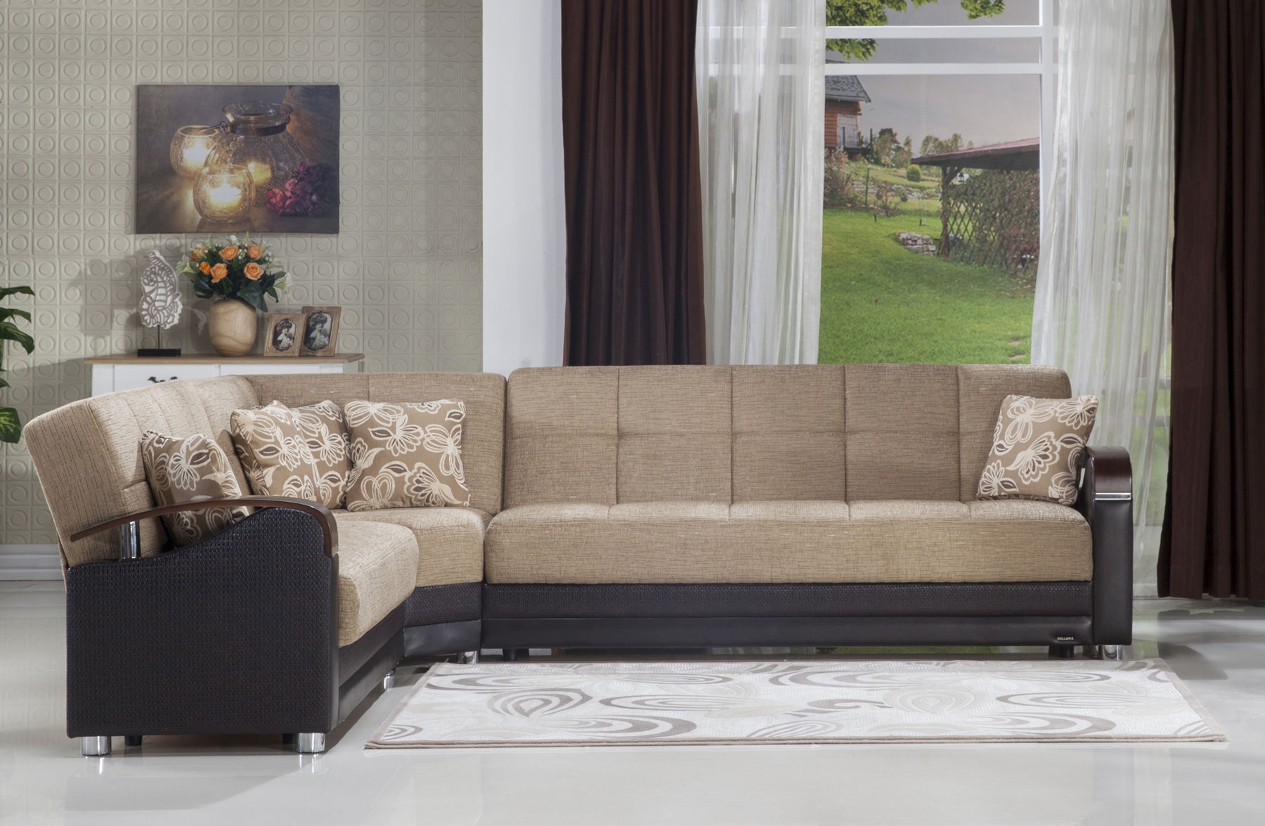 Luna Fabric/PU Storage Sleeper Modular Sectional Sofa, Configuration E