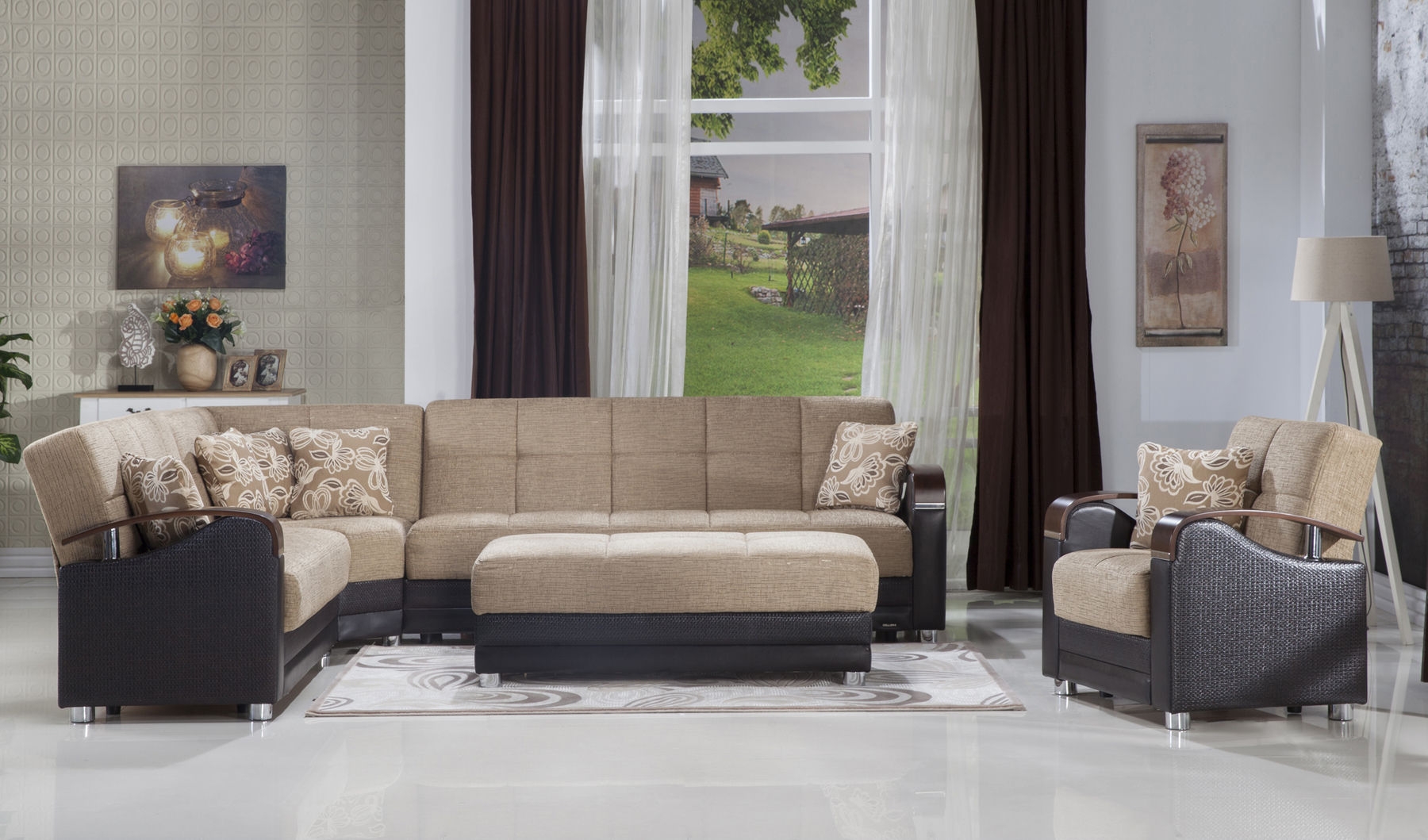 Luna Fabric/PU Storage Sleeper Modular Customizable Sectional Sofa