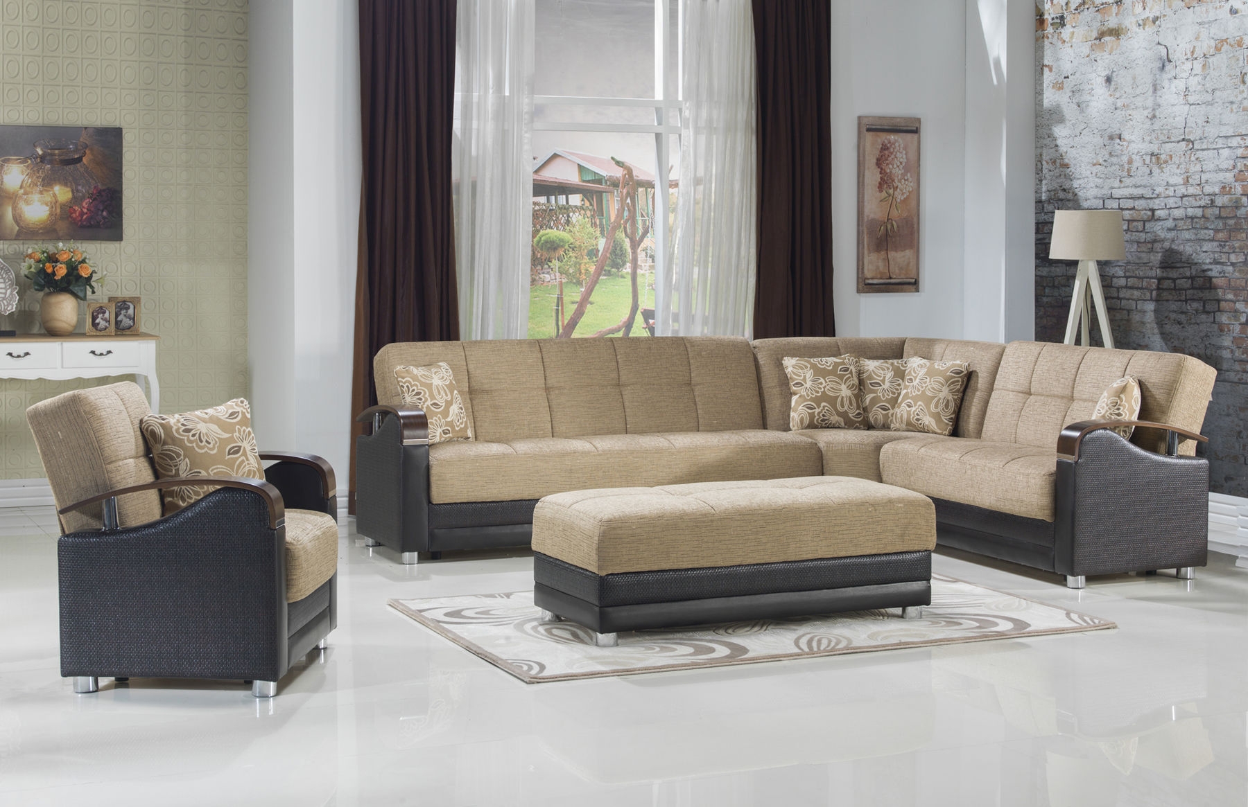 Luna Fabric/PU Storage Sleeper Modular Customizable Sectional Sofa