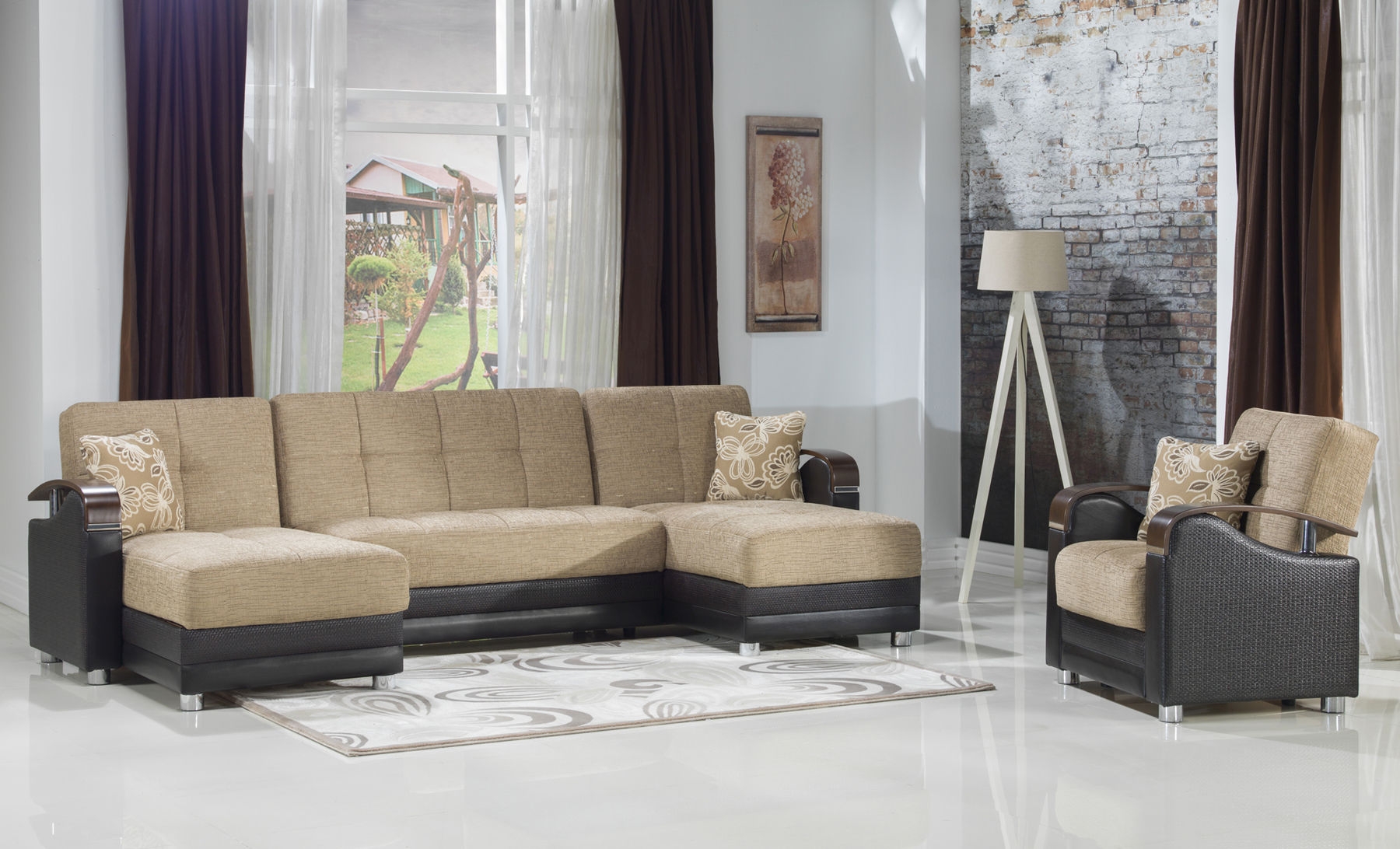 Luna Fabric/PU Storage Sleeper Modular Sectional Sofa, Configuration D