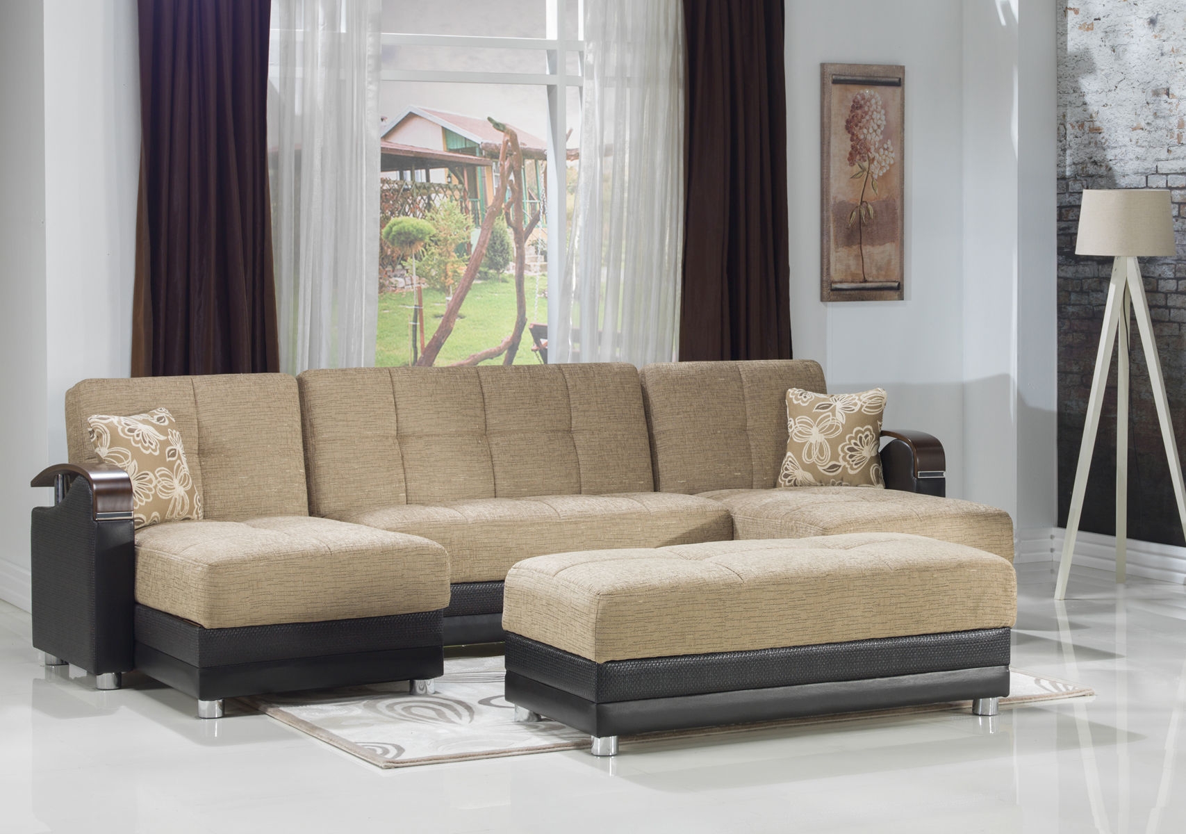 Luna Fabric/PU Storage Sleeper Modular Sectional Sofa, Configuration D