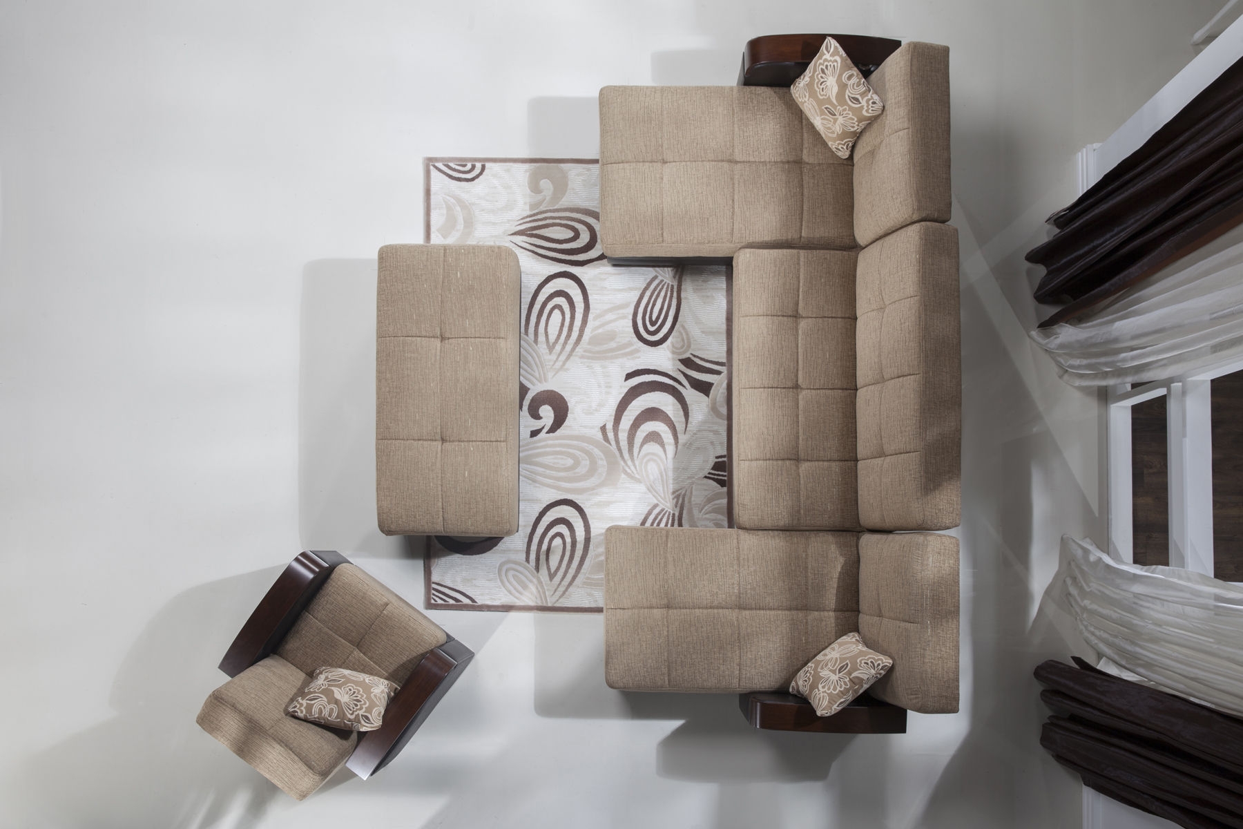 Luna Fabric/PU Storage Sleeper Modular Sectional Sofa, Configuration D
