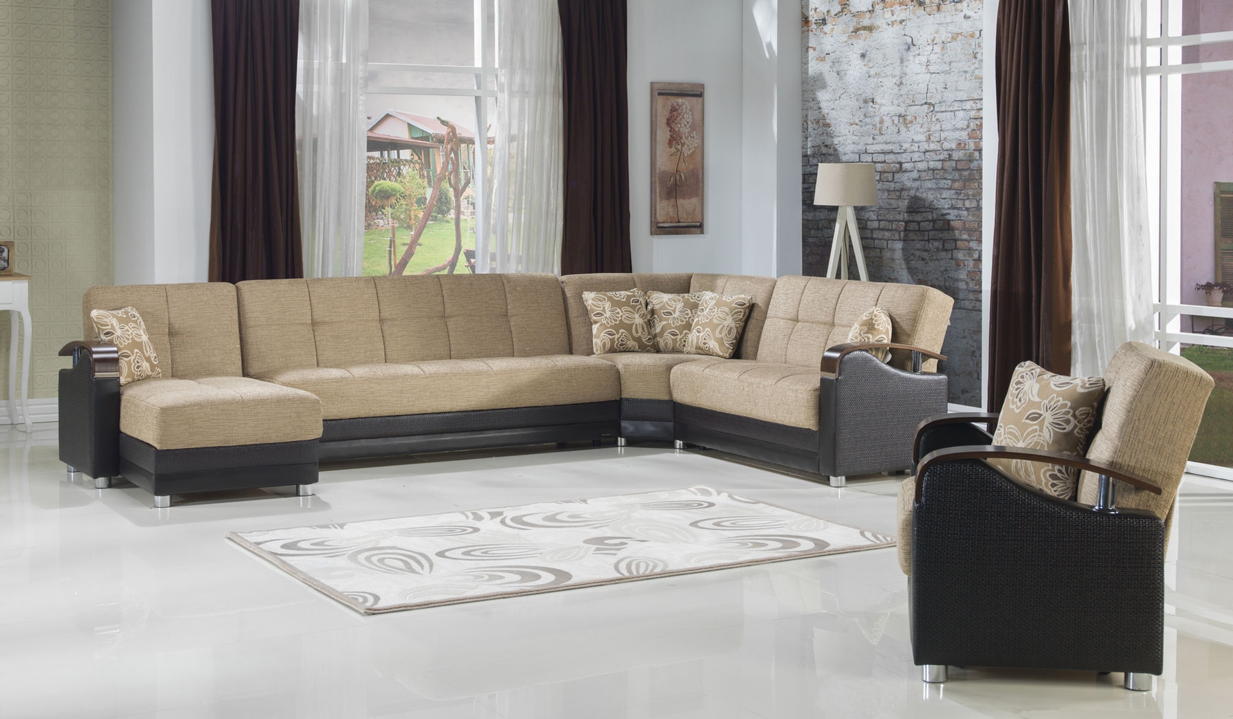 Luna Fabric/PU Storage Sleeper Modular Sectional Sofa, Configuration C