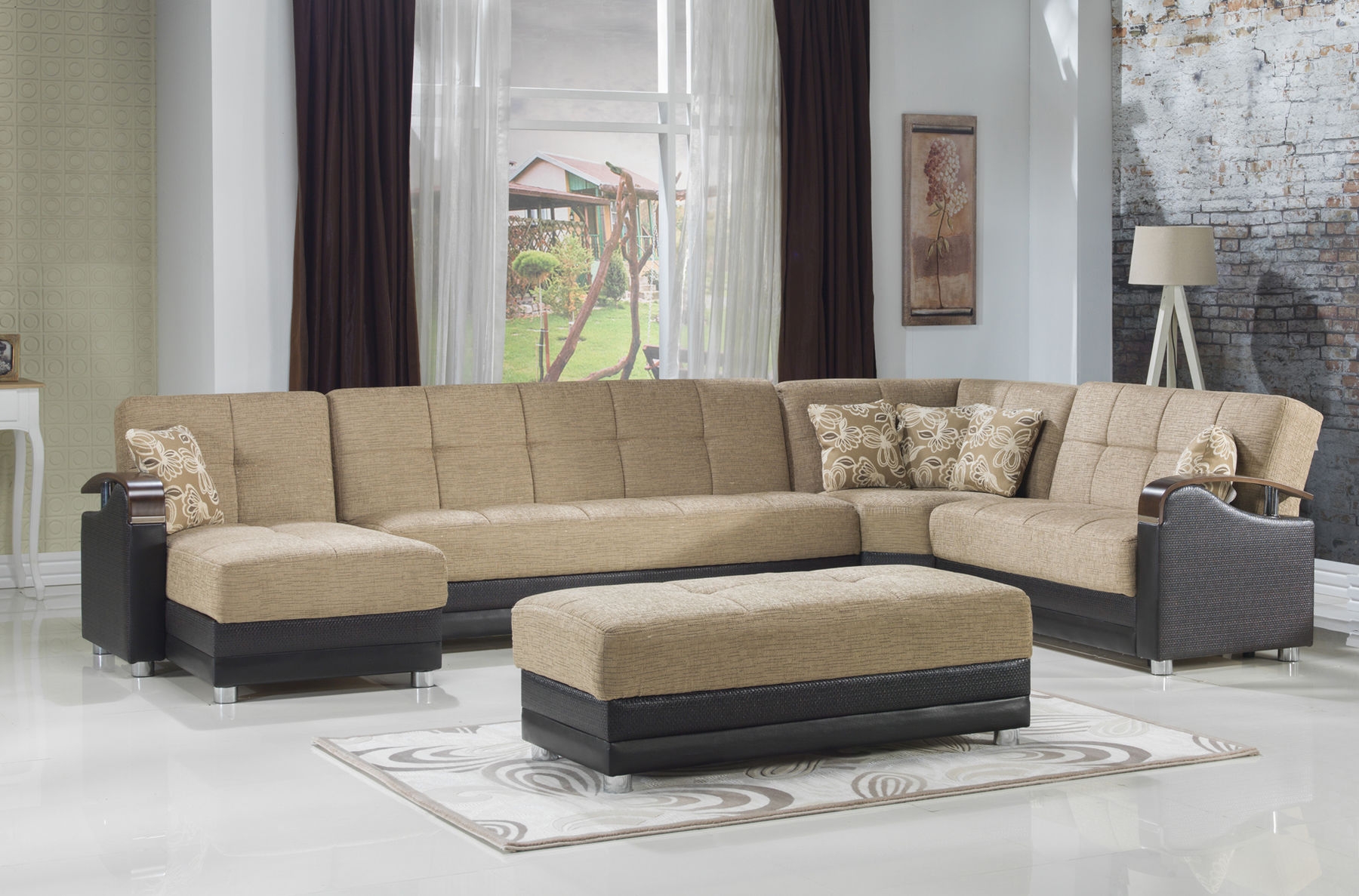 Luna Fabric/PU Storage Sleeper Modular Sectional Sofa, Configuration C