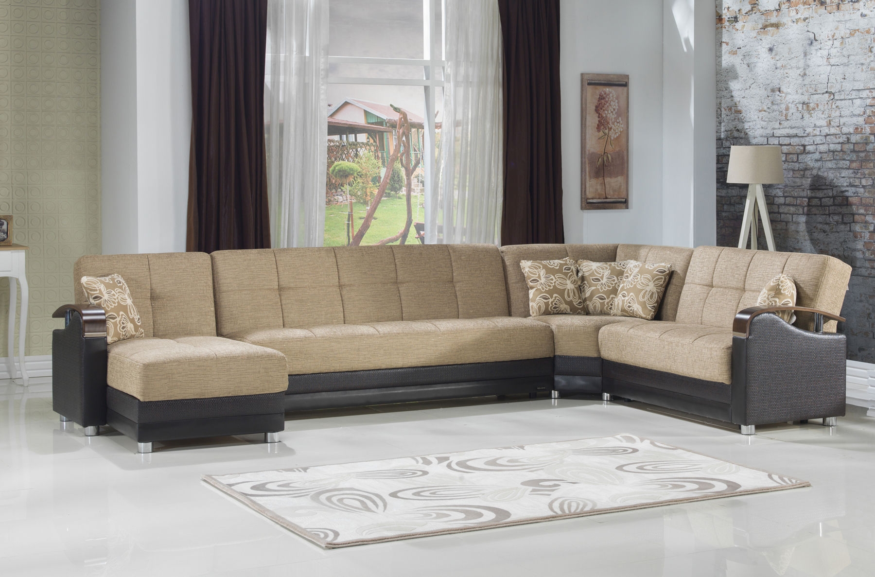Luna Fabric/PU Storage Sleeper Modular Customizable Sectional Sofa