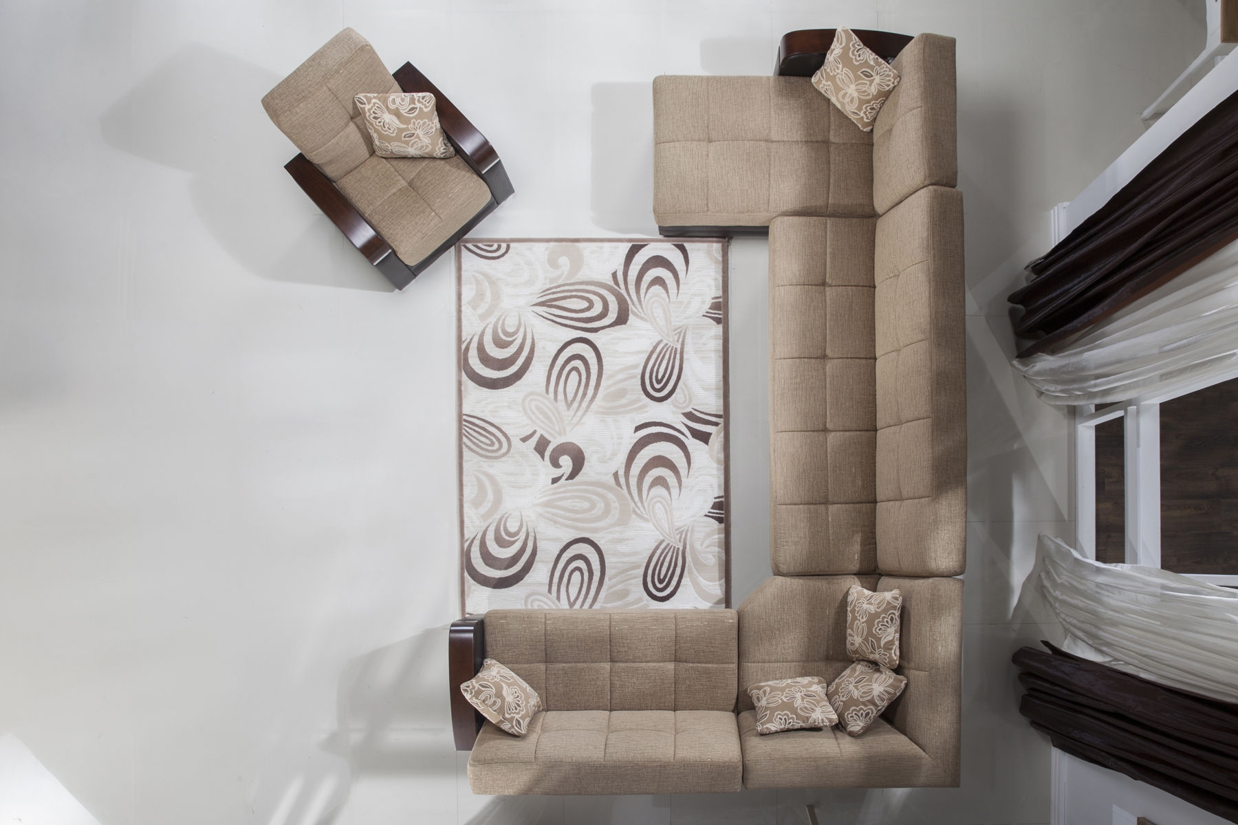 Luna Fabric/PU Storage Sleeper Modular Sectional Sofa, Configuration C