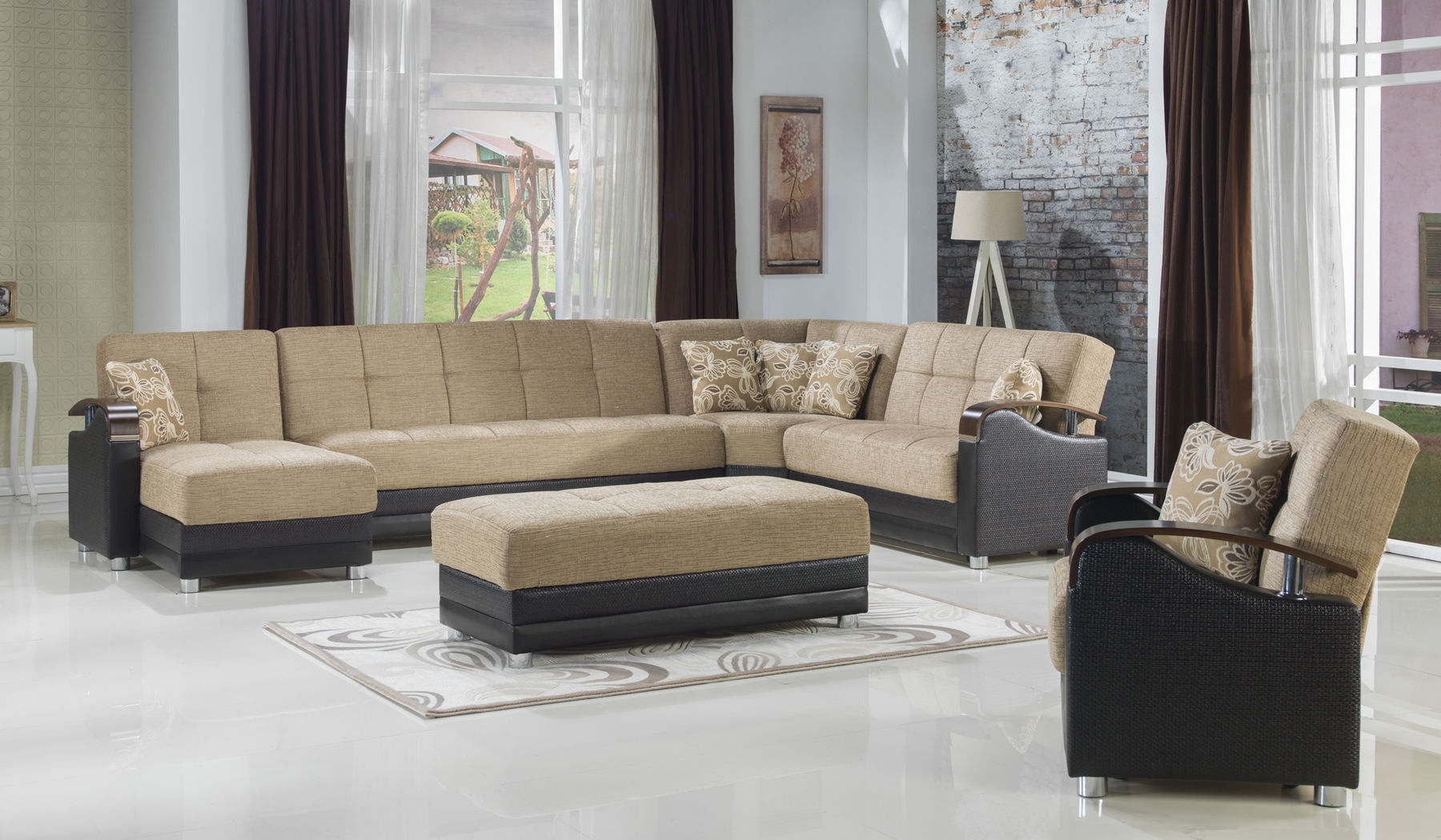 Luna Fabric/PU Storage Sleeper Modular Customizable Sectional Sofa
