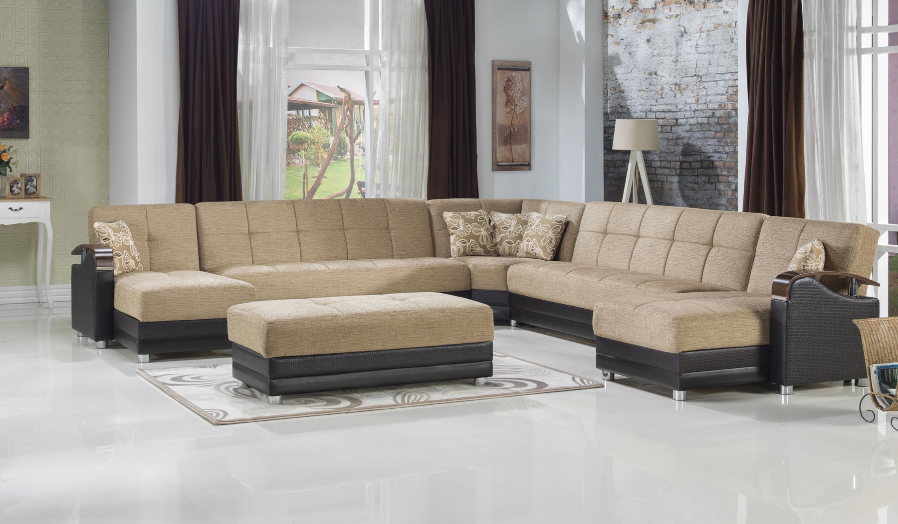 Luna Fabric/PU Storage Sleeper Modular Customizable Sectional Sofa