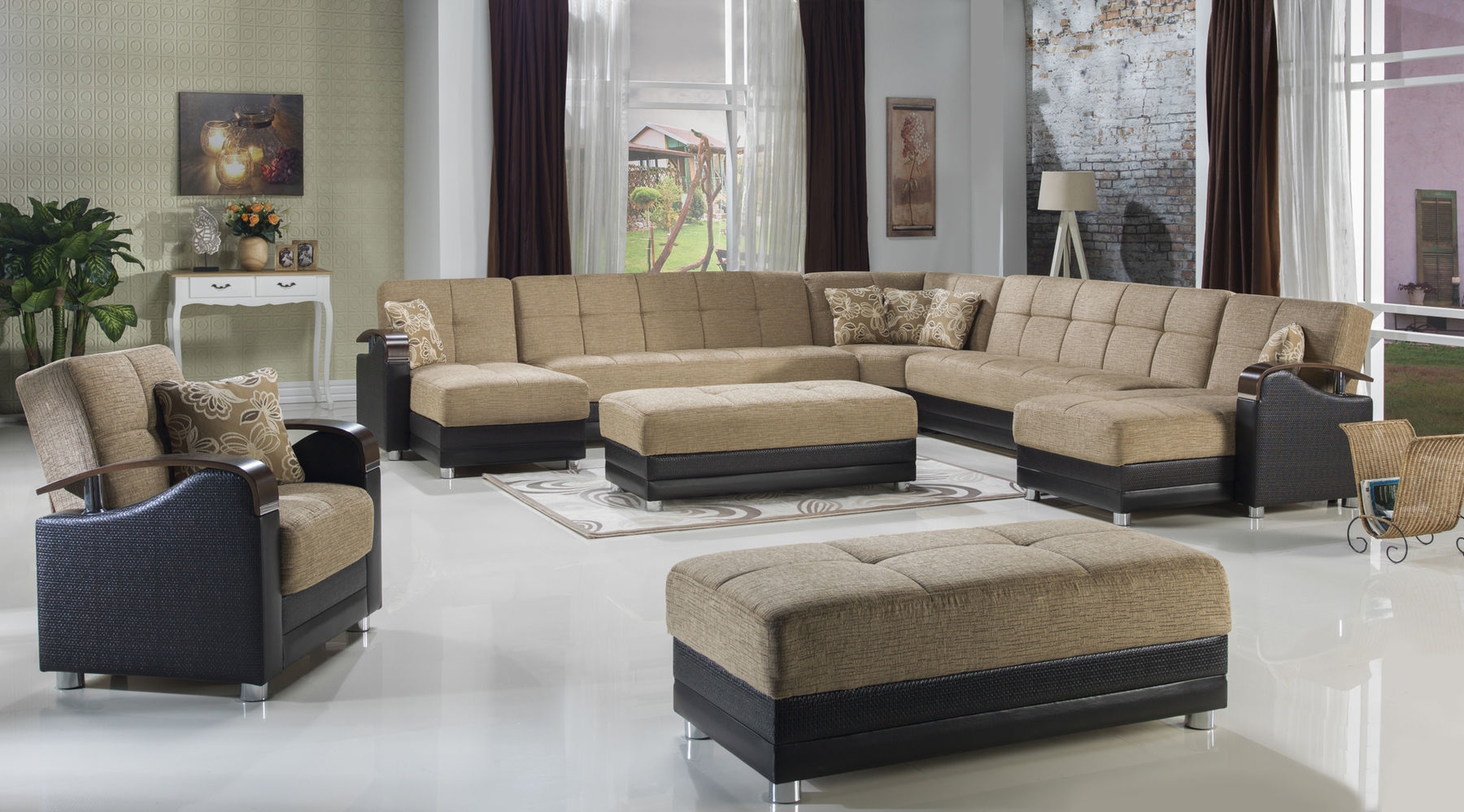 Luna Fabric/PU Storage Sleeper Modular Customizable Sectional Sofa