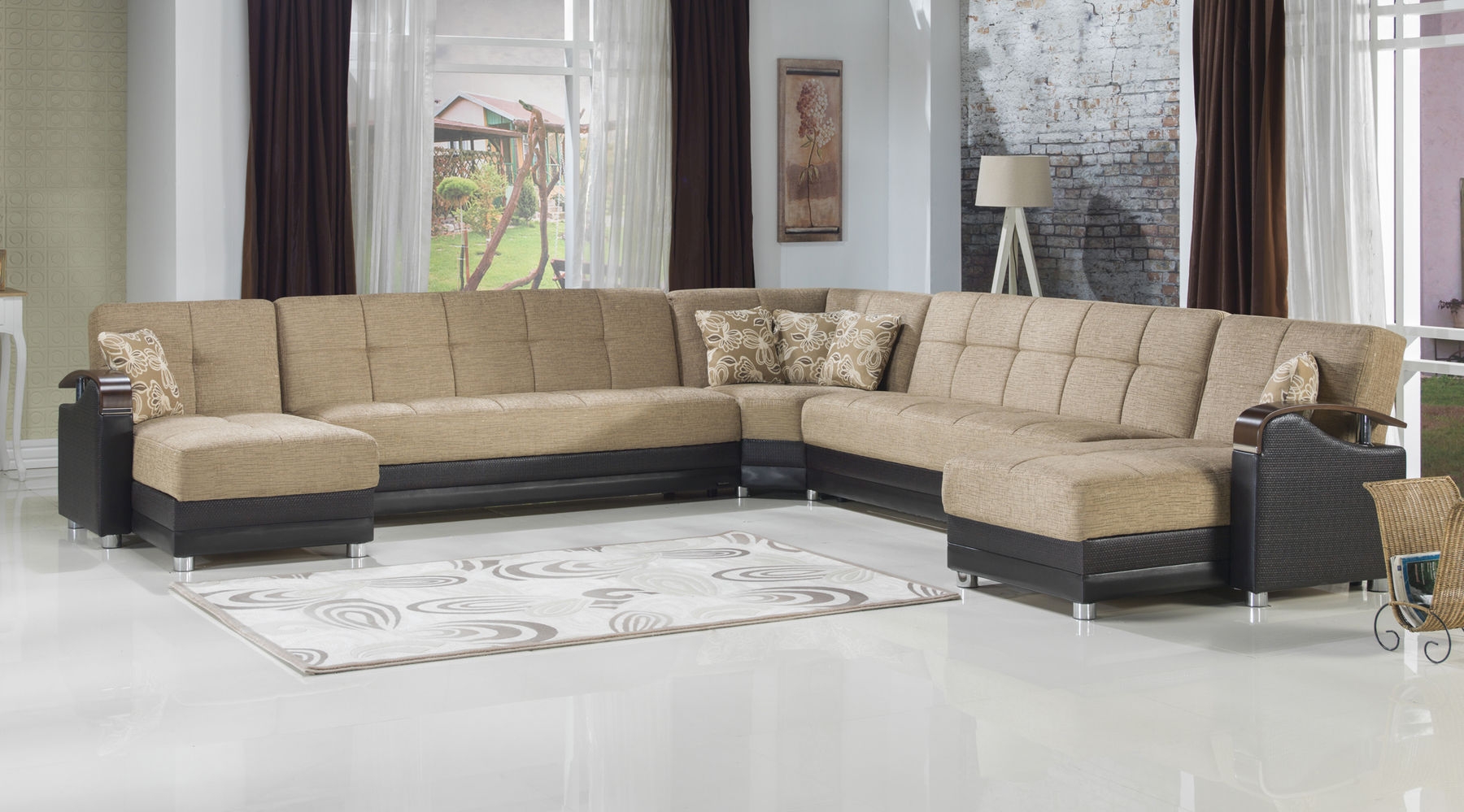 Luna Fabric/PU Storage Sleeper Modular Customizable Sectional Sofa