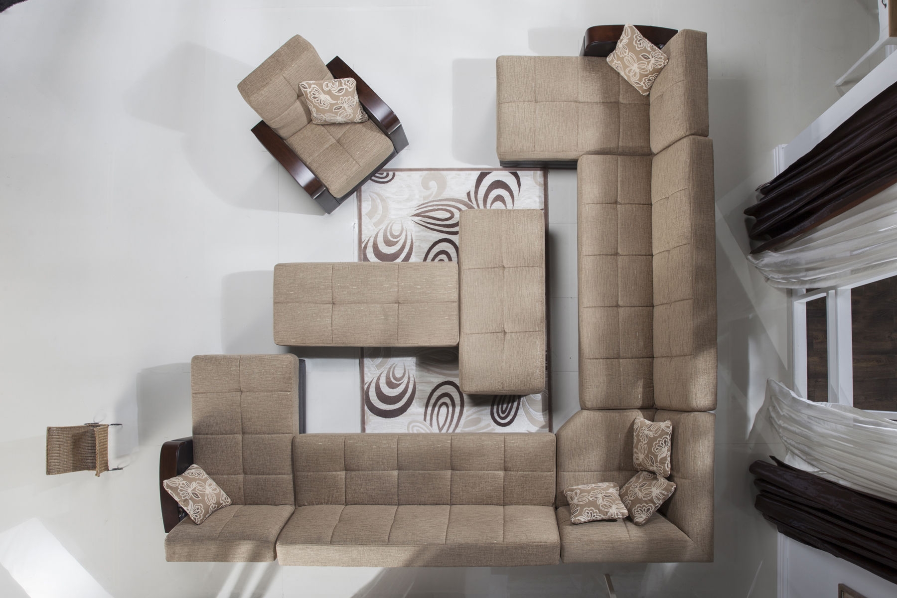 Luna Fabric/PU Storage Sleeper Modular Sectional Sofa, Configuration A