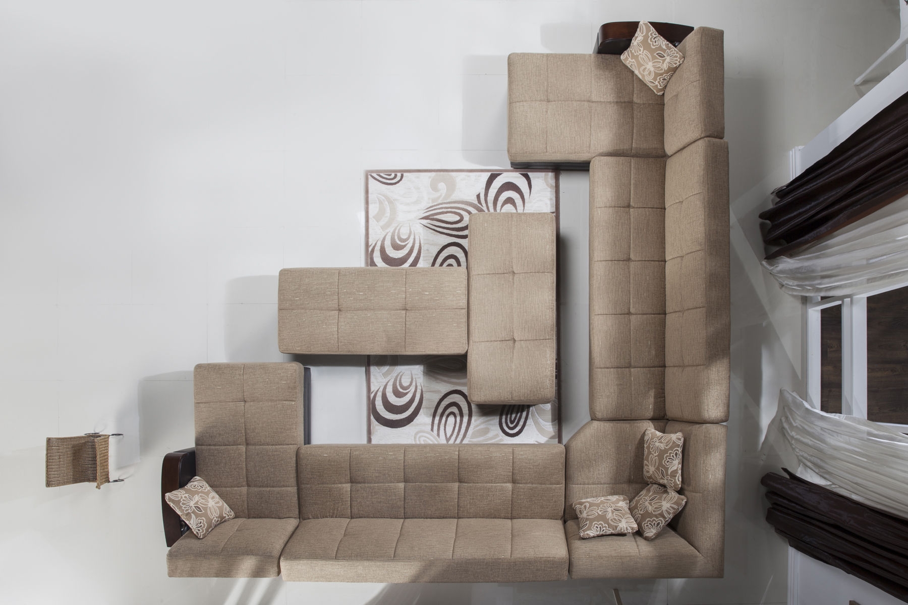 Luna Fabric/PU Storage Sleeper Modular Sectional Sofa, Configuration A