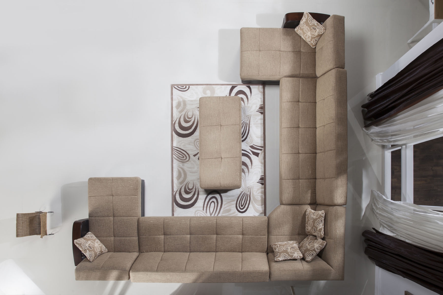 Luna Fabric/PU Storage Sleeper Modular Sectional Sofa, Configuration A