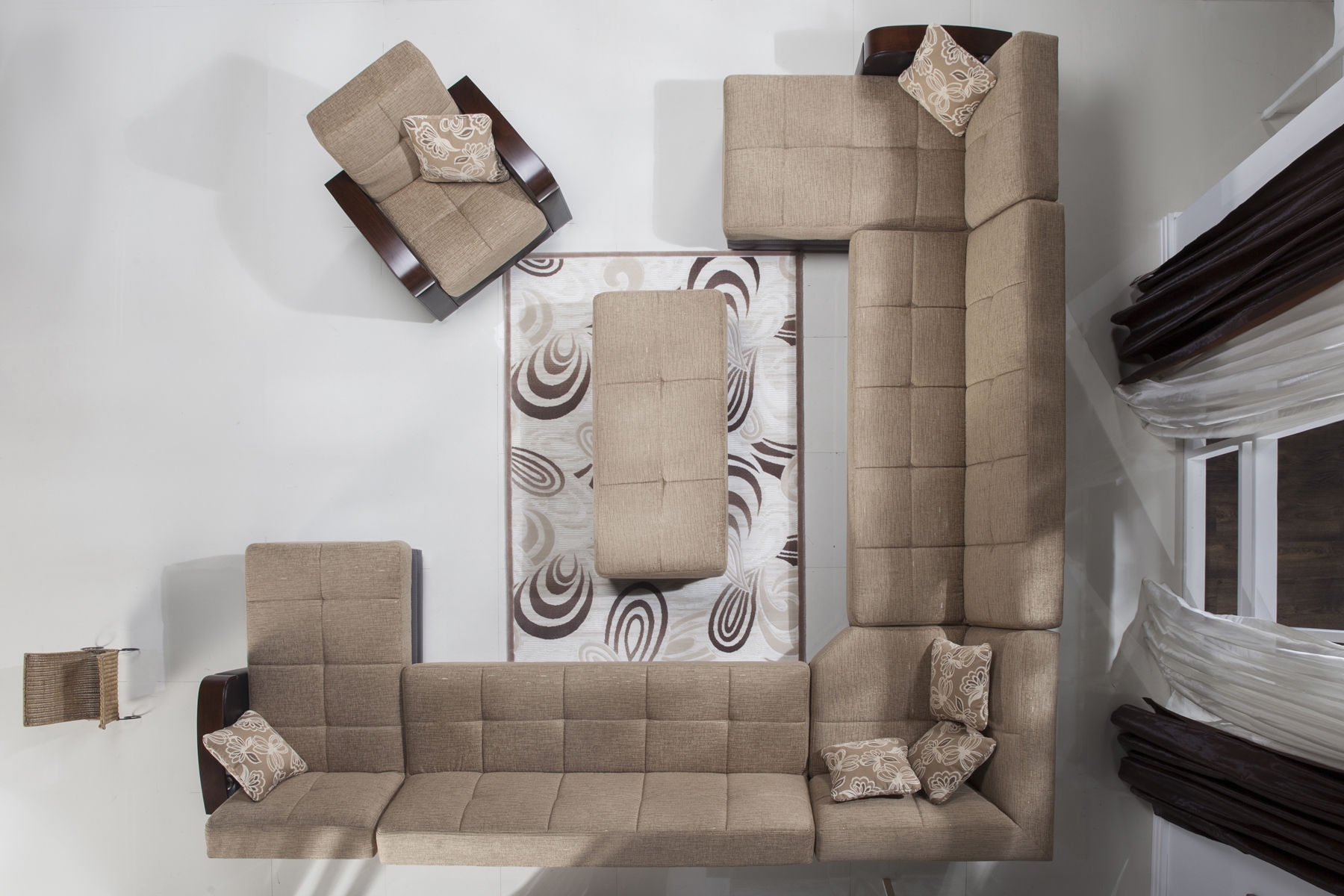 Luna Fabric/PU Storage Sleeper Modular Sectional Sofa, Configuration A
