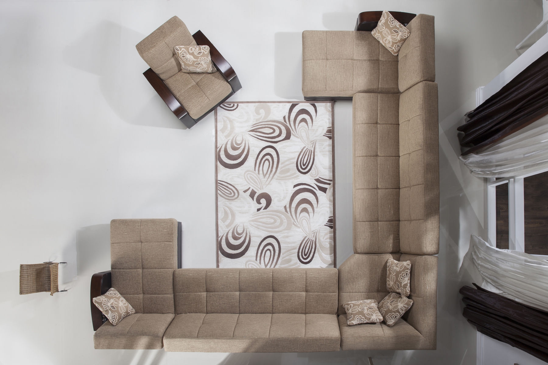 Luna Fabric/PU Storage Sleeper Modular Sectional Sofa, Configuration A