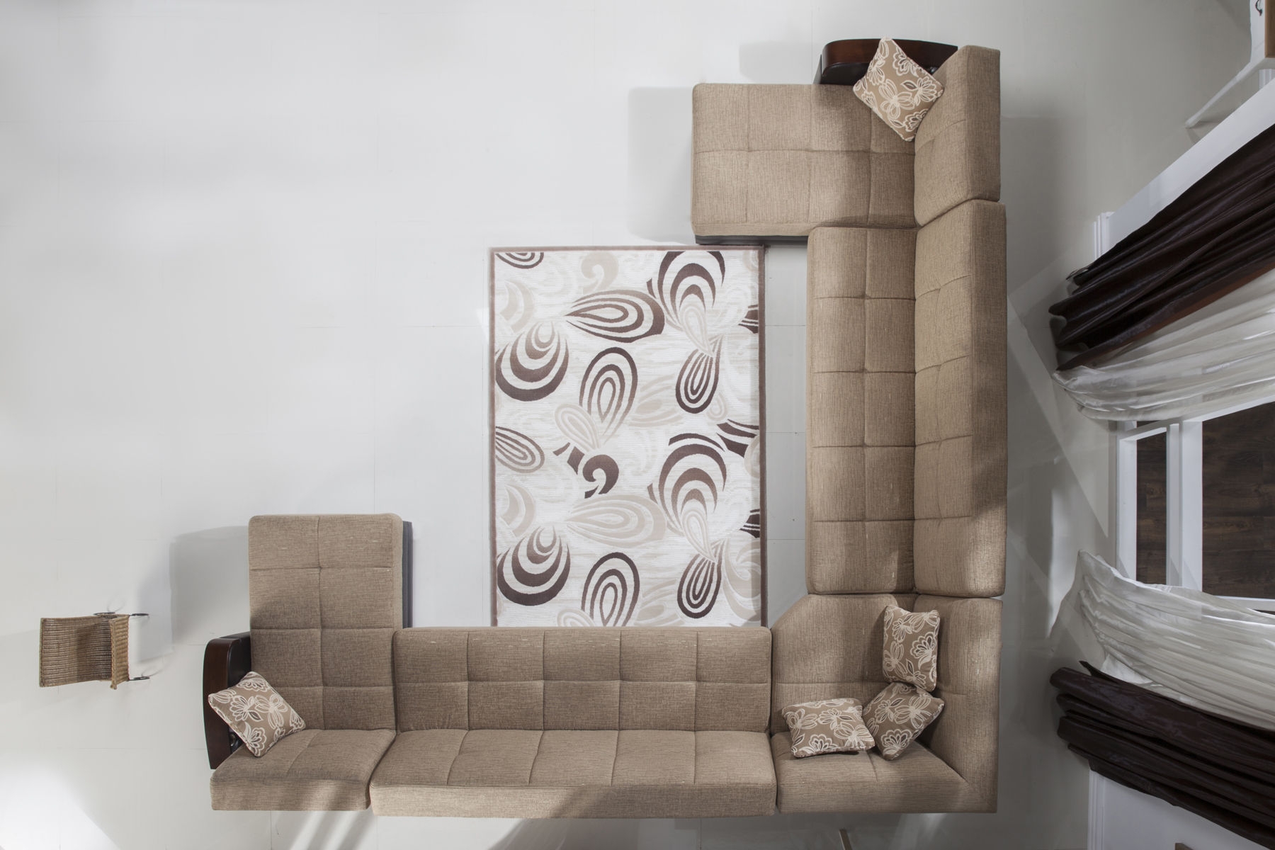 Luna Fabric/PU Storage Sleeper Modular Sectional Sofa, Configuration A