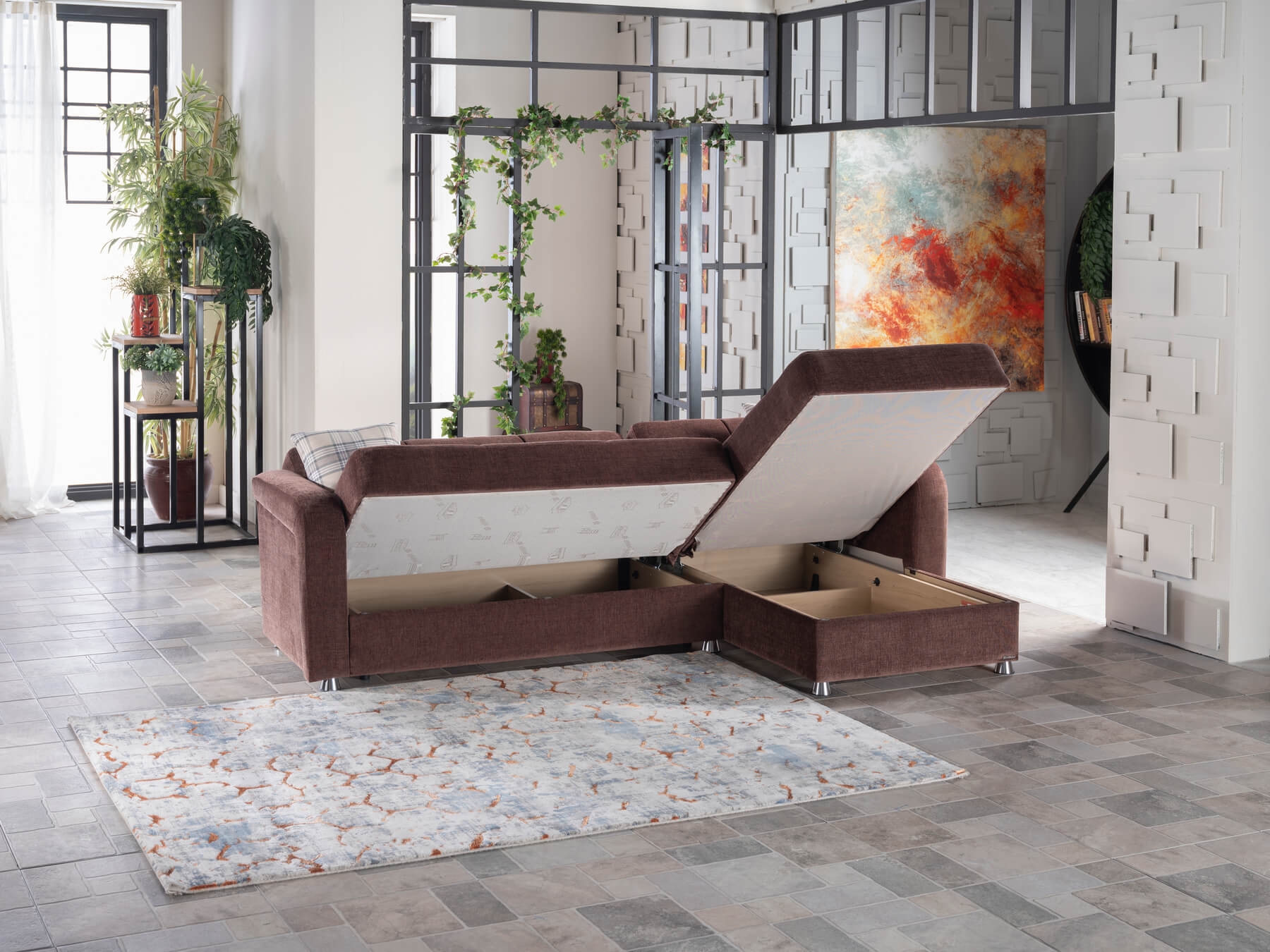 Vision Reversible Sleeper Chenille Fabric L-Shaped Sectional Sofa