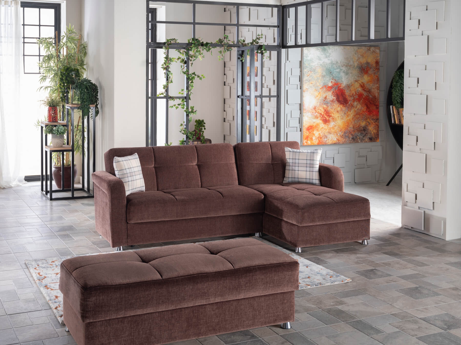 Vision Reversible Sleeper Chenille Fabric L-Shaped Sectional Sofa