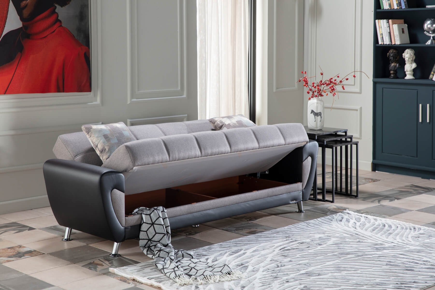 Duru Fabric/PU Storage Sleeper Sofabed