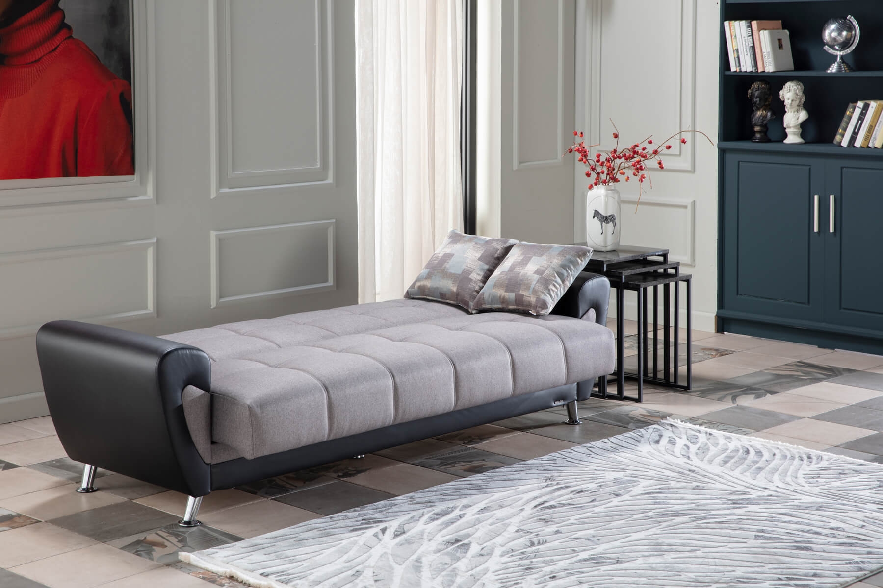 Duru Fabric/PU Storage Sleeper Sofabed