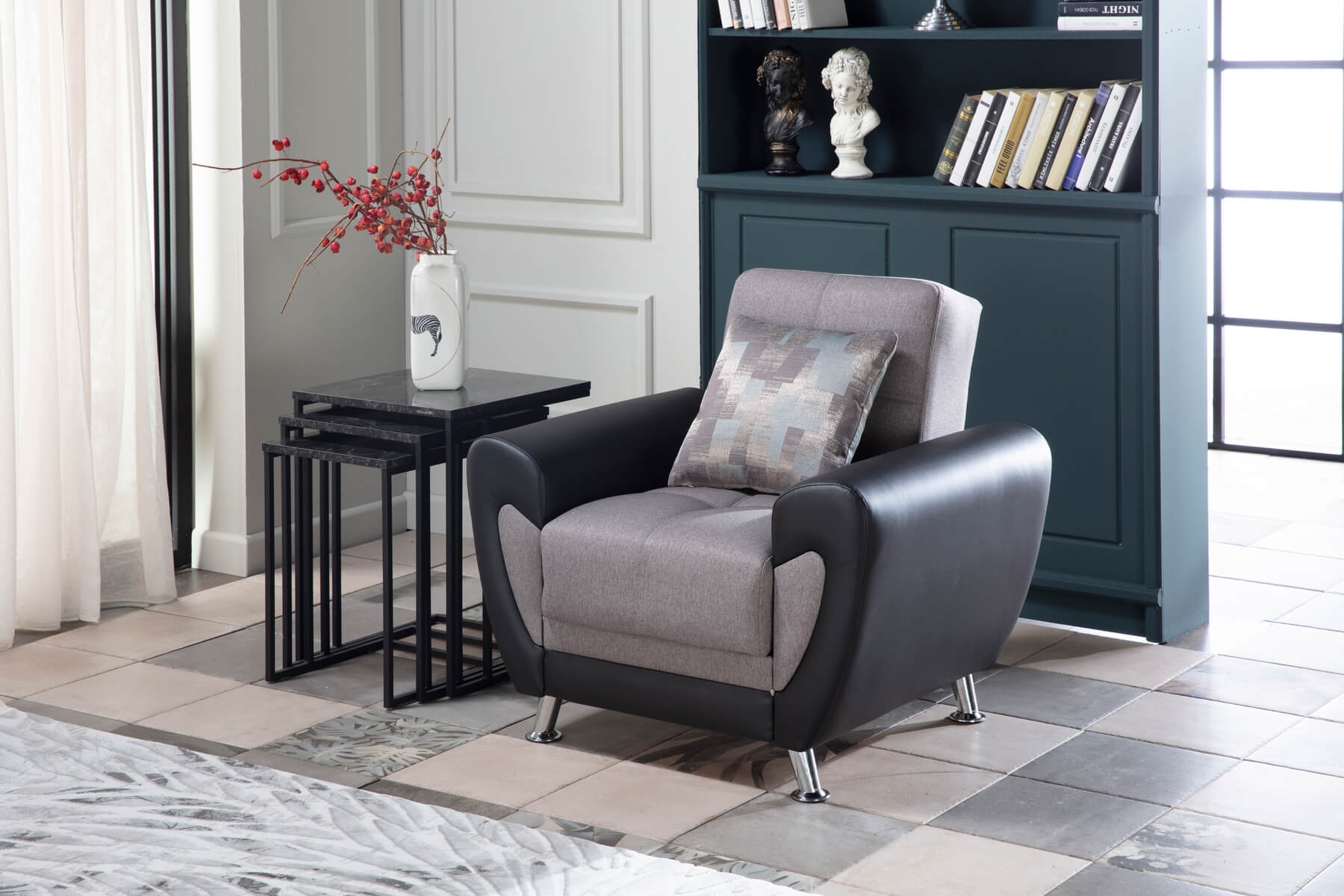 Duru Fabric/PU Storage Sleeper Armchair