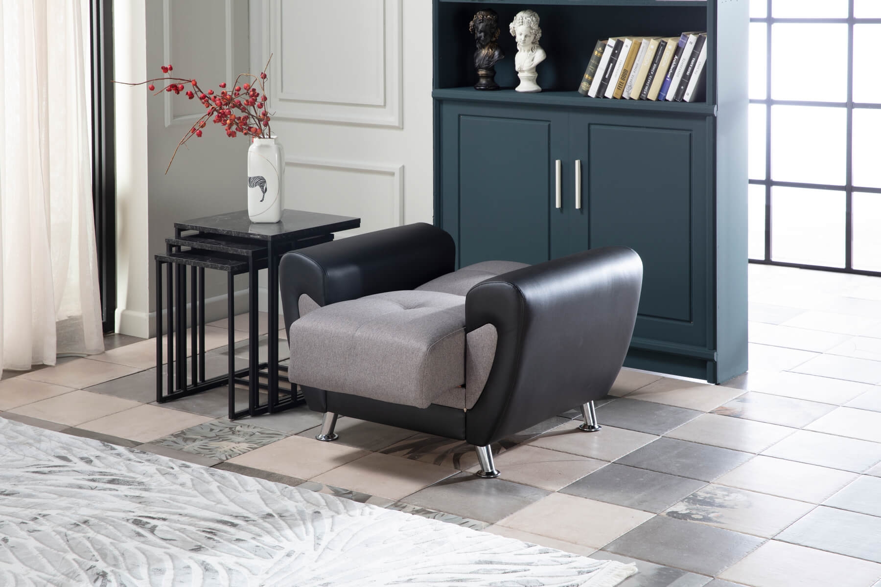 Duru Fabric/PU Storage Sleeper Armchair