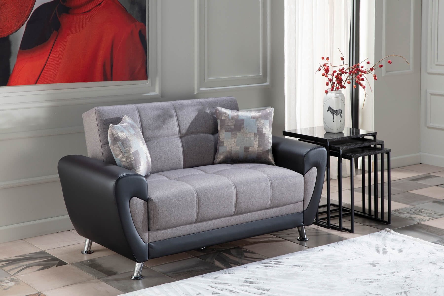 Duru Fabric/PU Storage Sleeper Loveseat