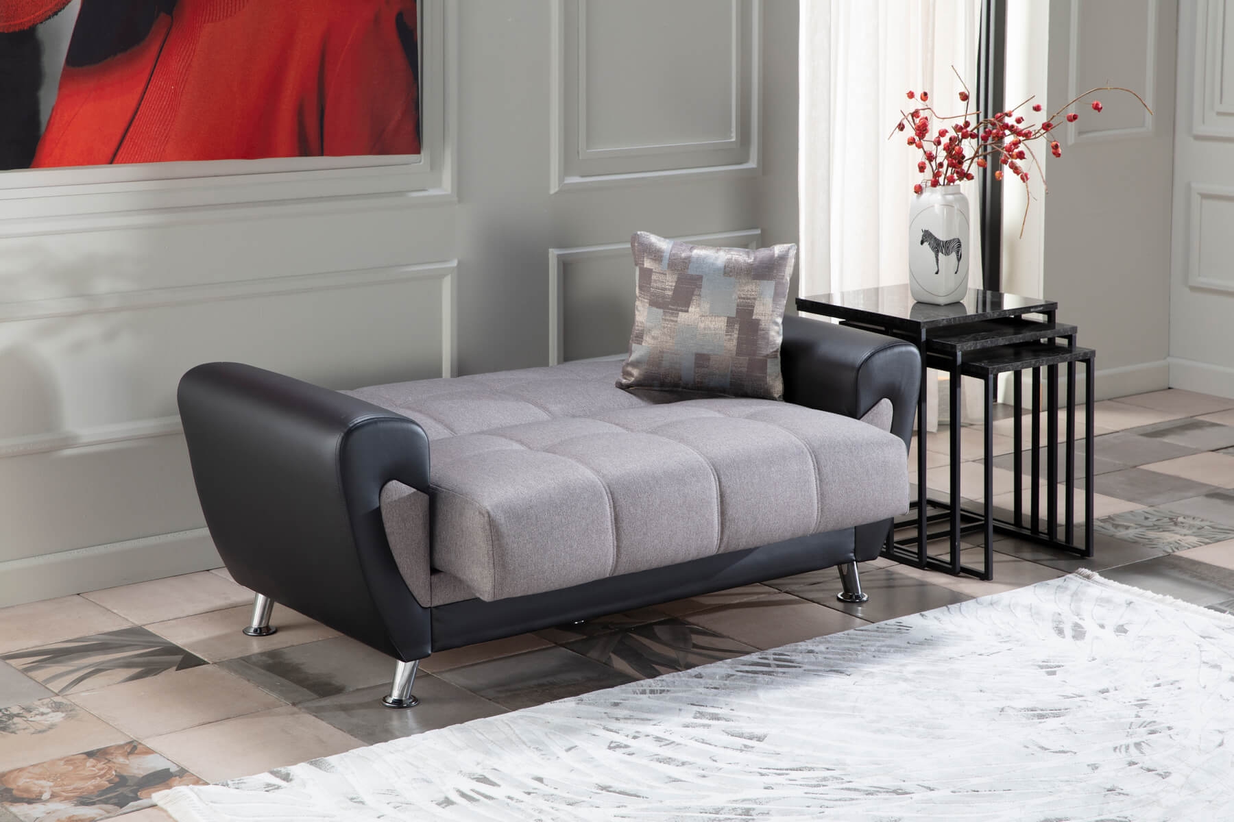 Duru Fabric/PU Storage Sleeper Loveseat