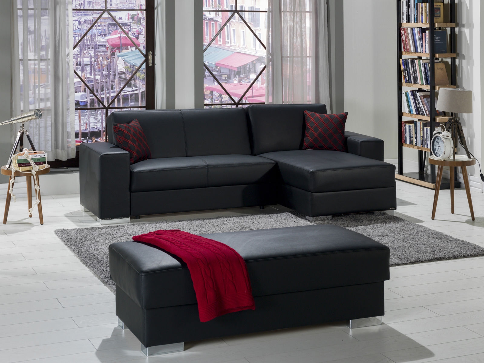 Kobe PU Storage Sleeper Convertible Sectional Sofa