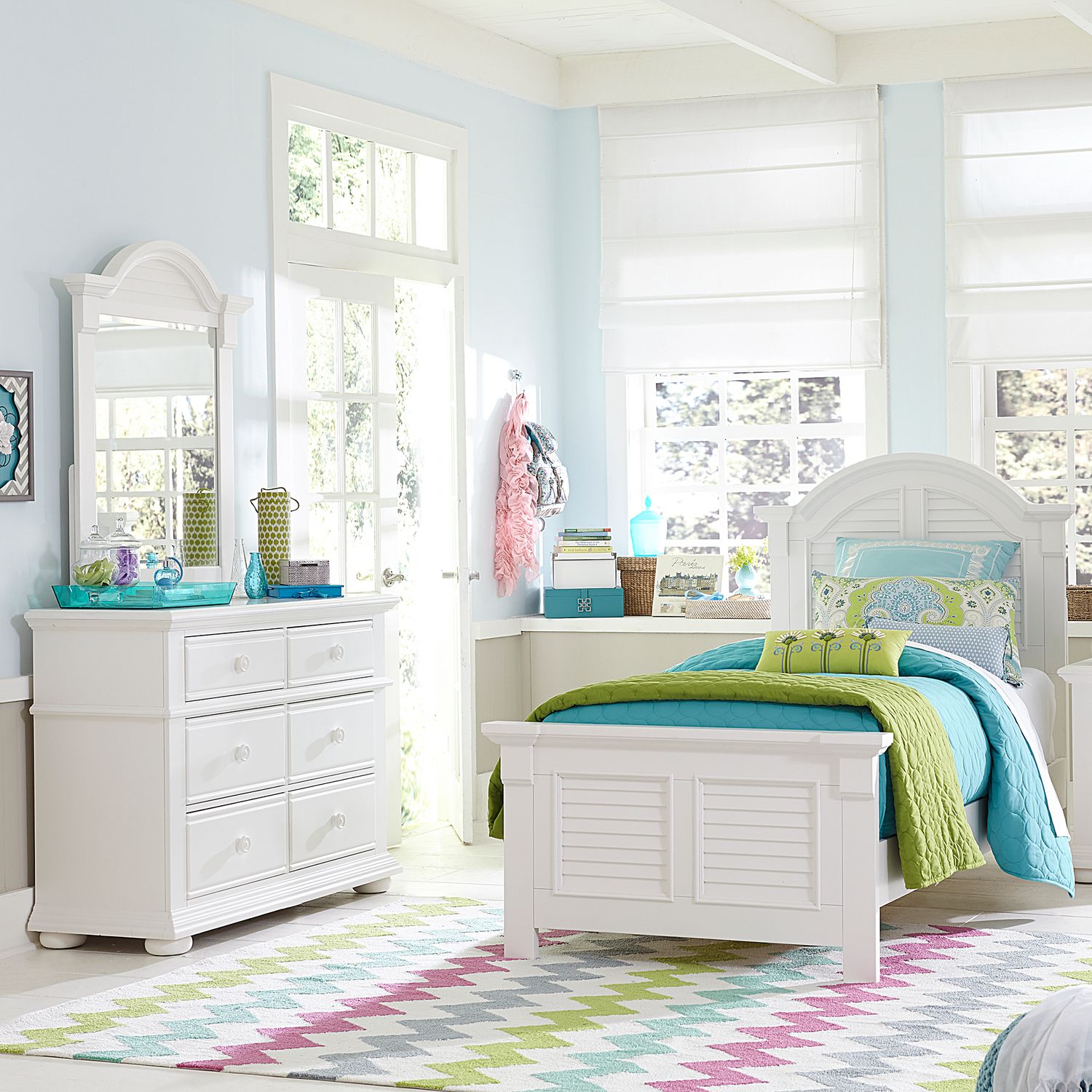 Summer House MDF/Wood 6-Drawer Double Dresser & Mirror