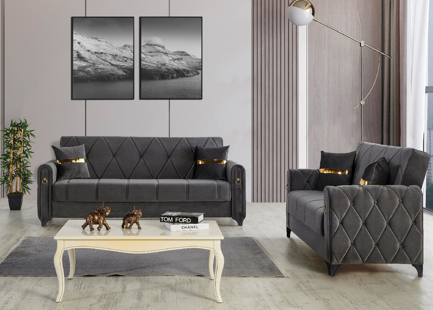 Summit Chenille Convertible Storage Loveseat