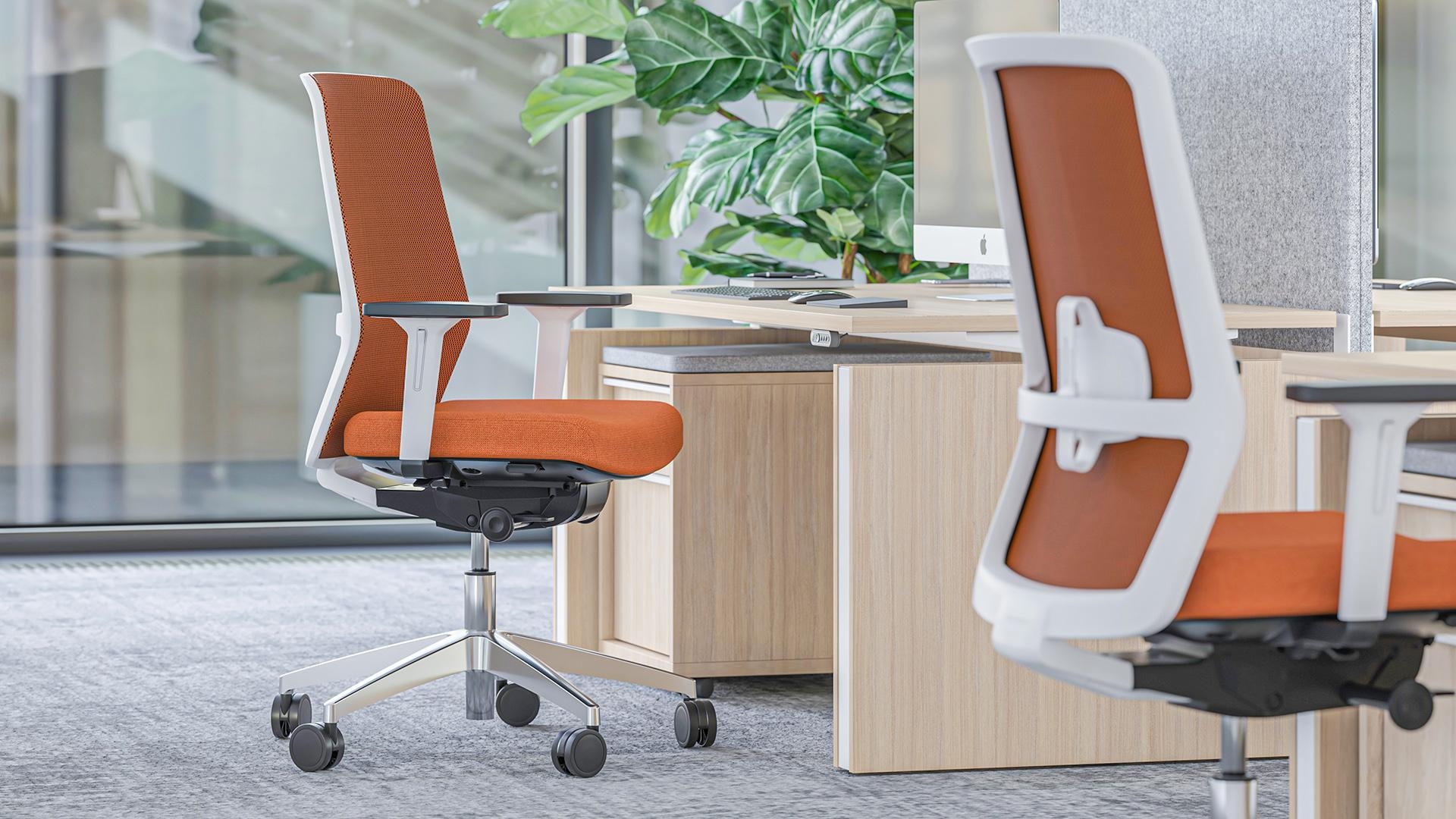 Surf Office Orange Mesh Backrest Armchair with White Frame