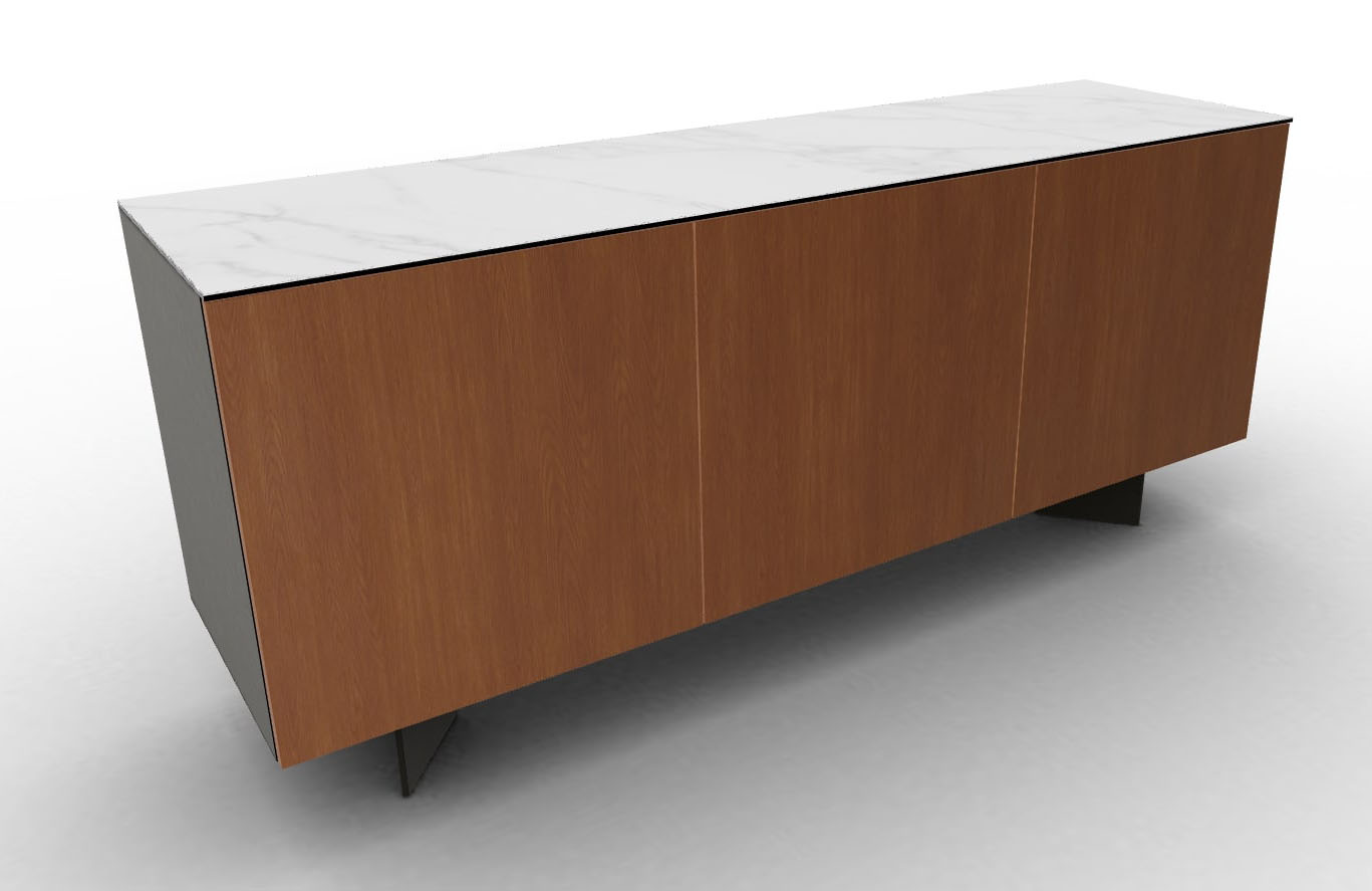 Universal Ceramic/Wood/Glass Customizable Sideboard w/3 Doors & Metal Base